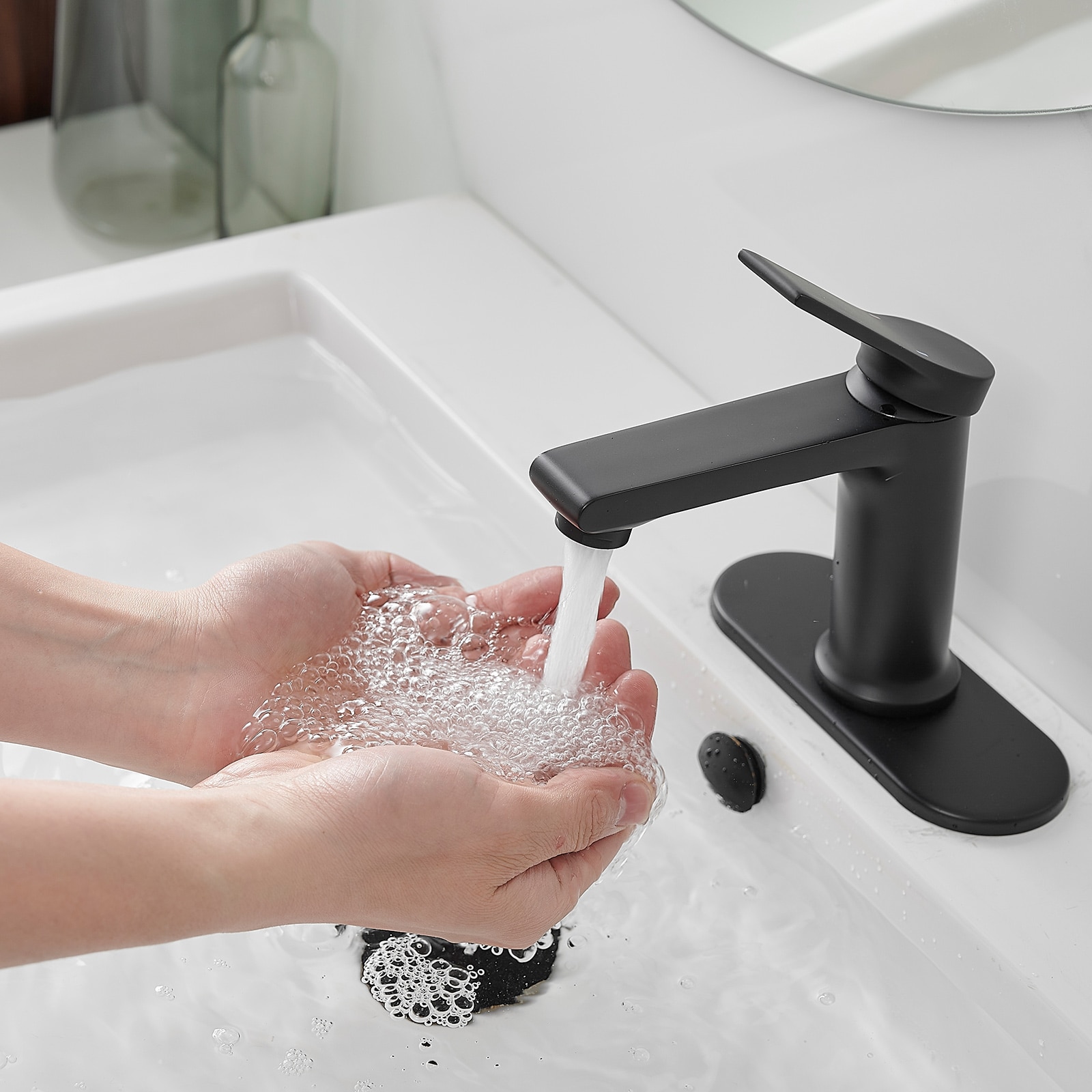 Matte Black Single-Handle Bathroom Faucet with Nickel Finish