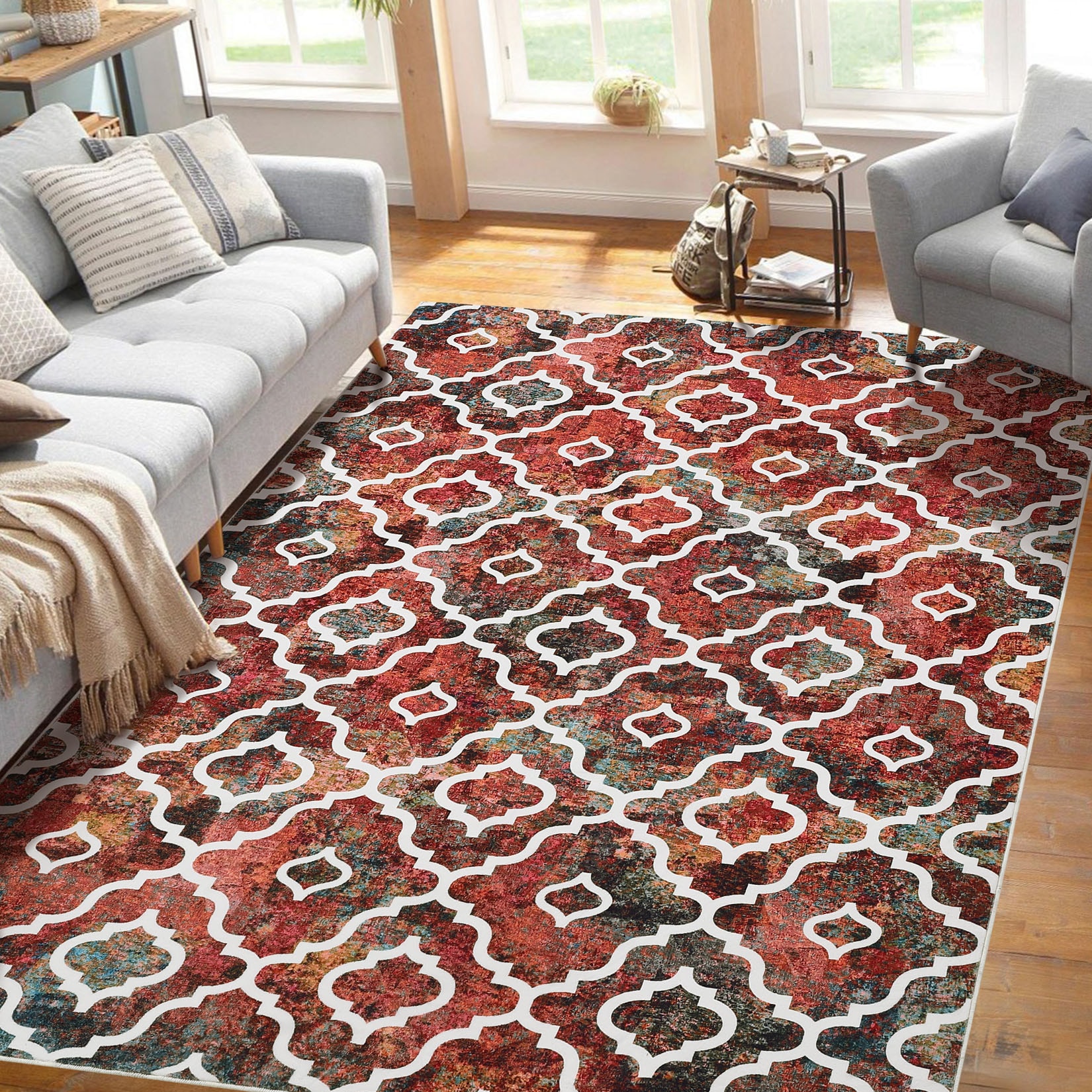 Garvee YXY-LO-PHO-117ULGP7 5 x 7 (ft) Polyester Colorful Rectangular Indoor Geometric Mid-Century Modern Machine washable Area rug