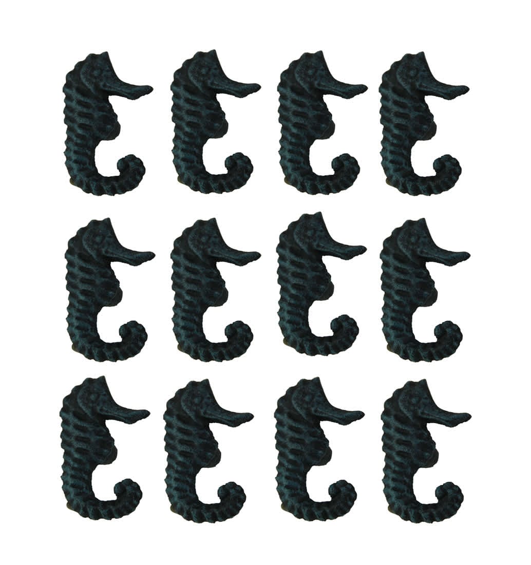 Chesapeake JDY-69012-SET Set of 12 Distressed Verdigris Finish Cast Iron Seahorse Drawer Pulls