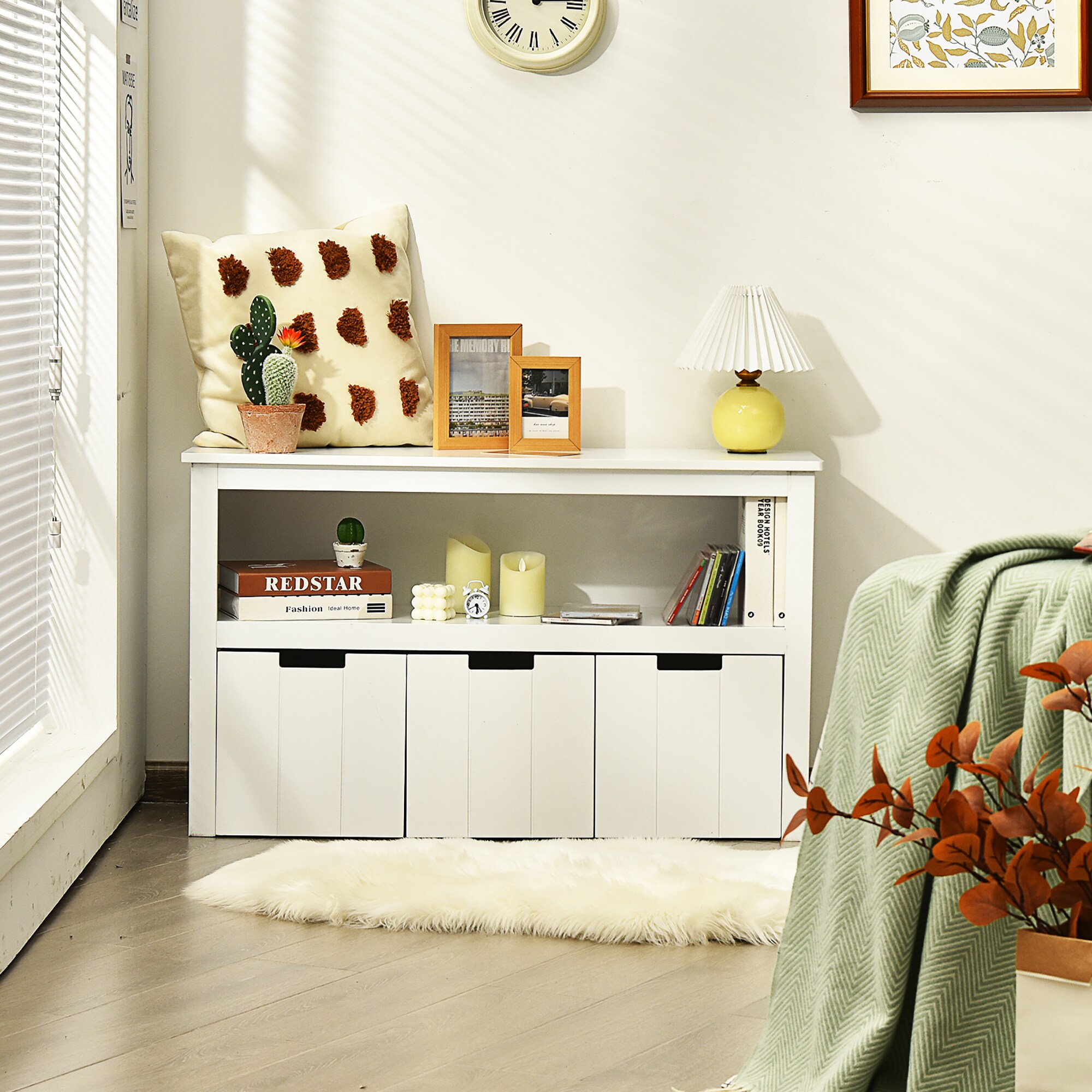 White Kids' Toy Storage Cabinet with 3 Drawers and Wheels