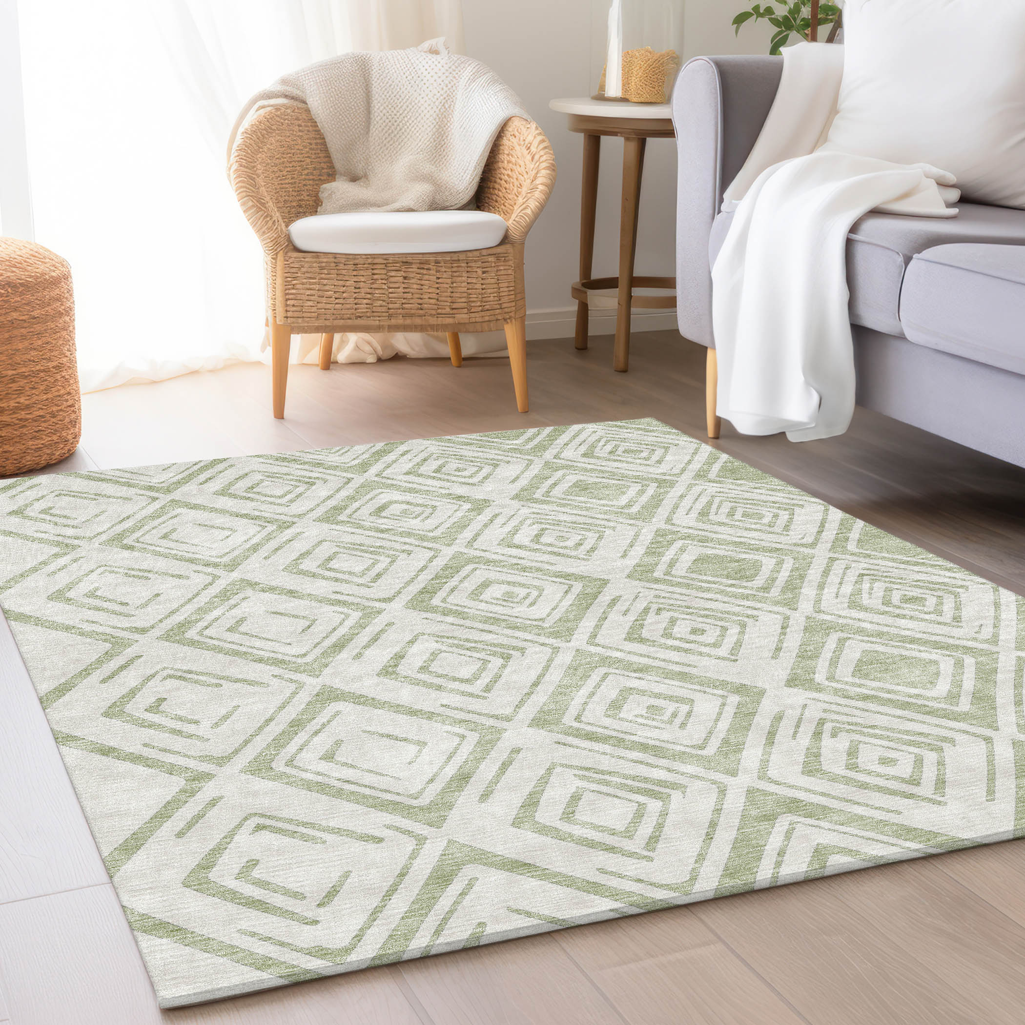 Addison Rugs ACN737AL8X10 Chantille ACN737AL 8 x 10 (ft) Polyester Aloe Rectangular Indoor/Outdoor Geometric Machine washable Area rug