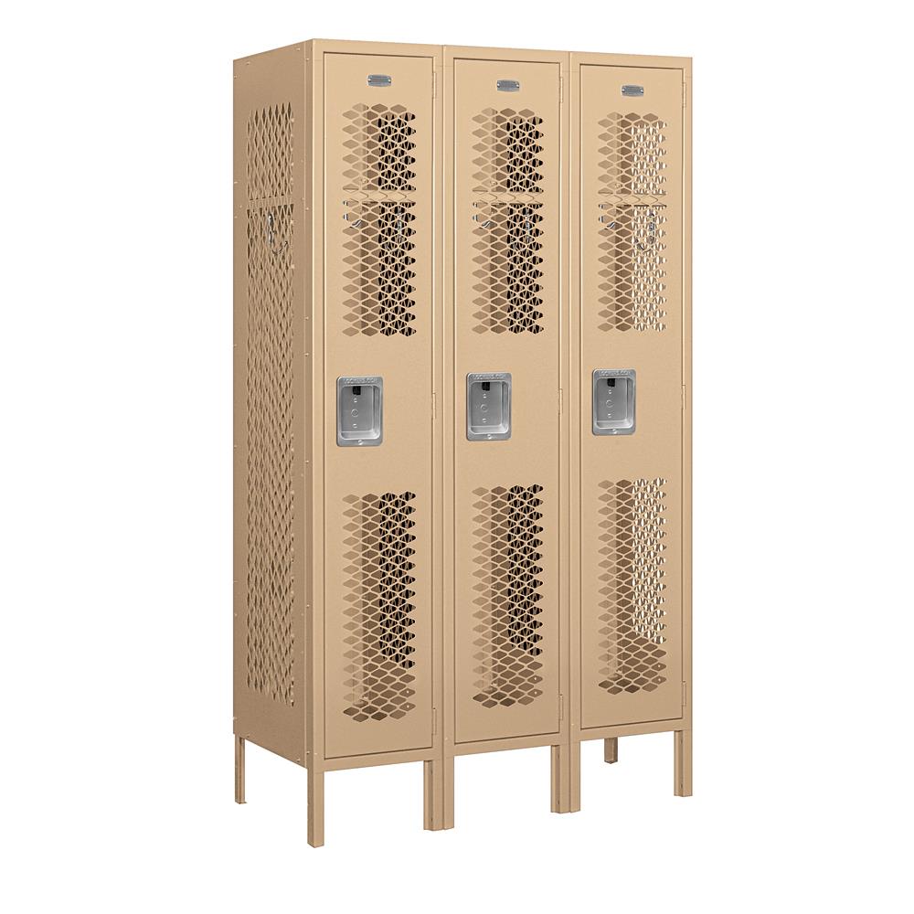 SALSBURY INDUSTRIES 71355TN-U 12-in Wide Single Tier Vented Metal Locker- 3 Wide- 5 -ft High- 15 -in Deep- Tan- Unassembled