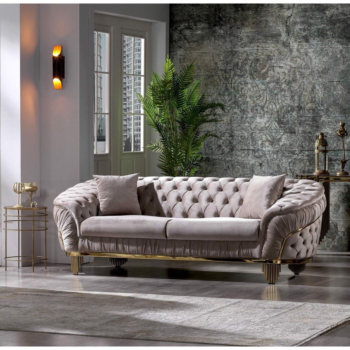 JASMODER 698781110416 Modern Taupe Polyester/Blend Sofa