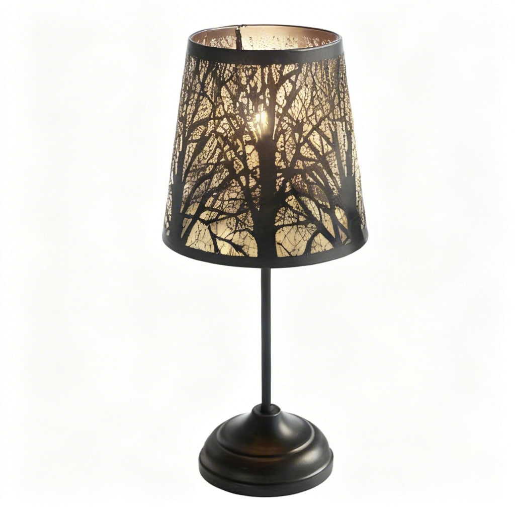 OMOMMD Black Metal Tree Shadow Table Lamp Vintage Rustic Bedside Small Night Light Ambient Mood Lighting Bedroom Living Room Gothic Decorative Spaces