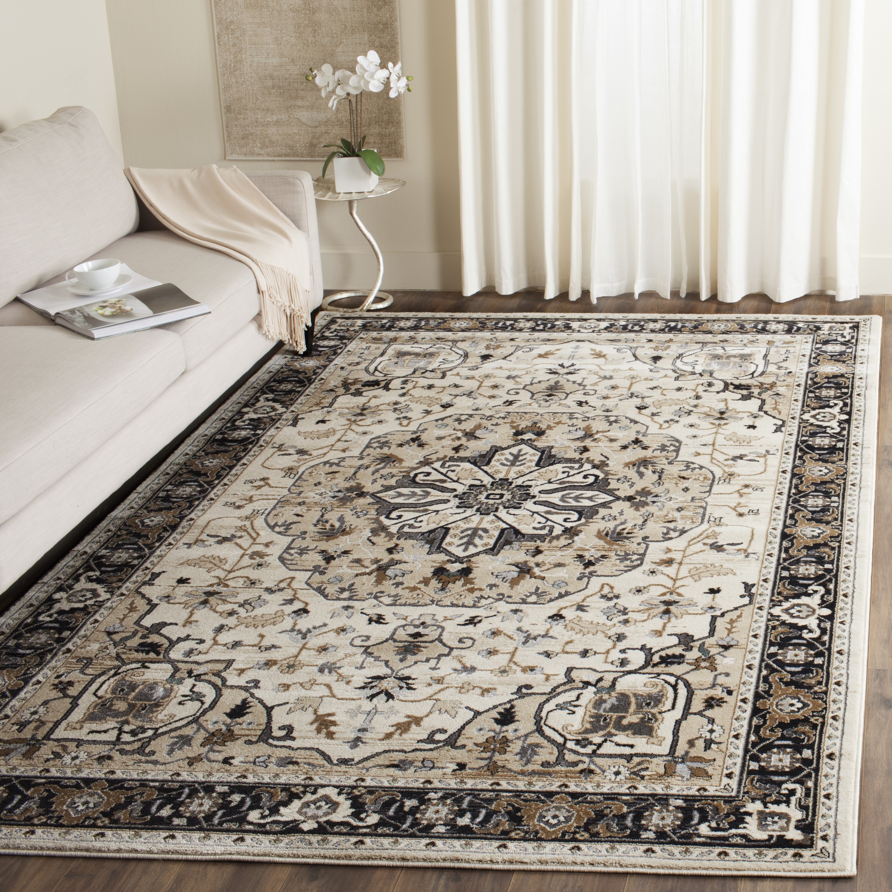 Safavieh LNH334K-6 Lyndhurst Marquois 6 x 9 (ft) Loomed Polypropylene Cream/Gray Rectangular Indoor Floral/Botanical Oriental Area rug