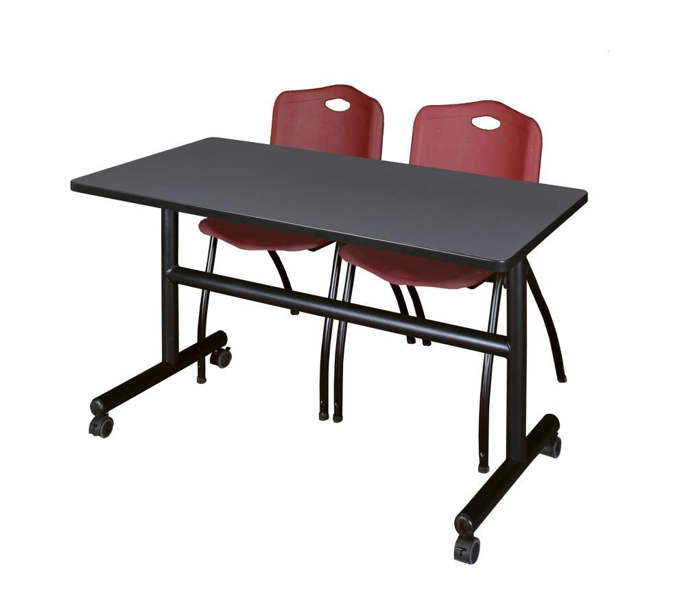48" Grey Wood and Steel Flip Top Mobile Training Table