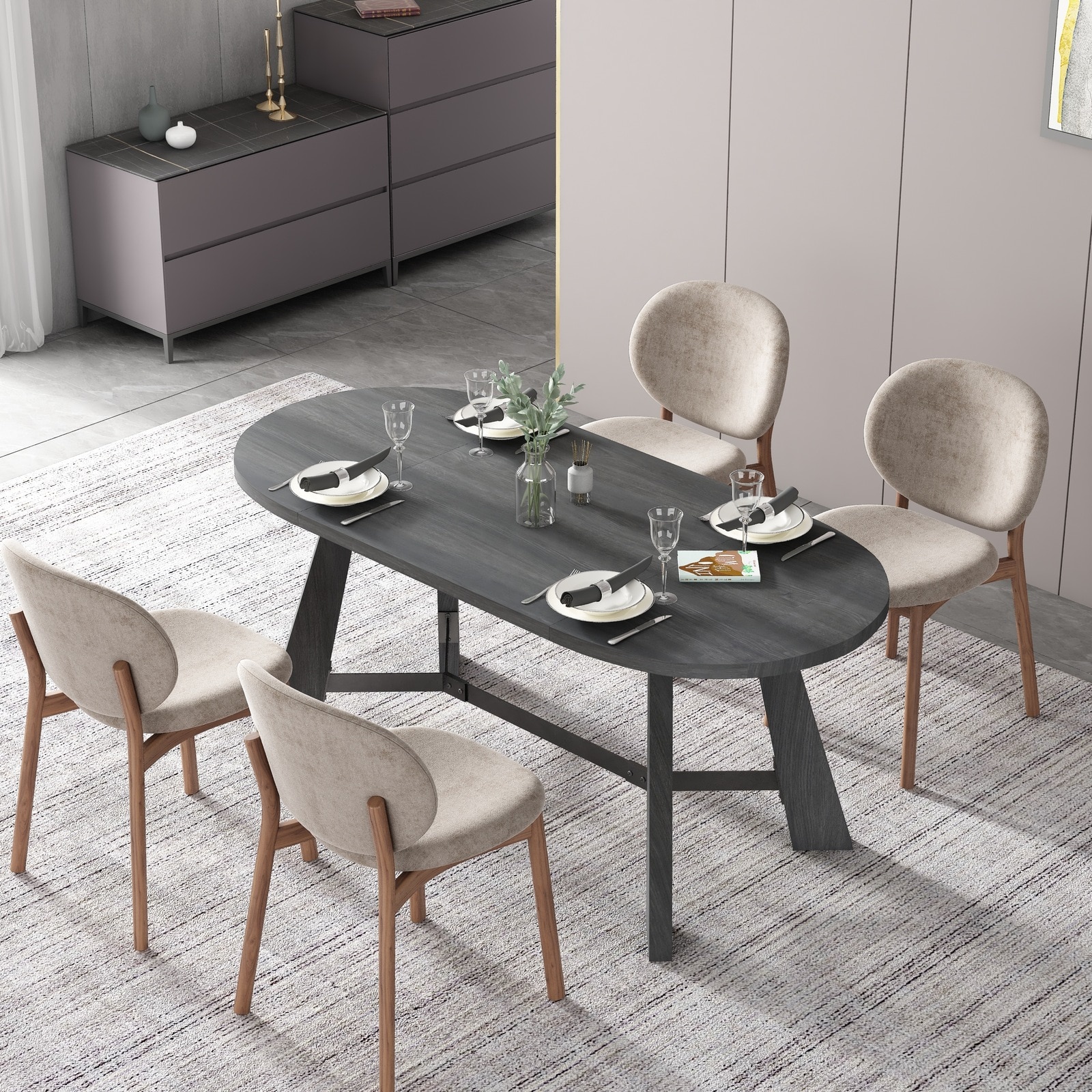 Horizons Prime 71 inch Amber+Graphite Oval Dining Table with Solid Particle Board Construction and Tapered Legs