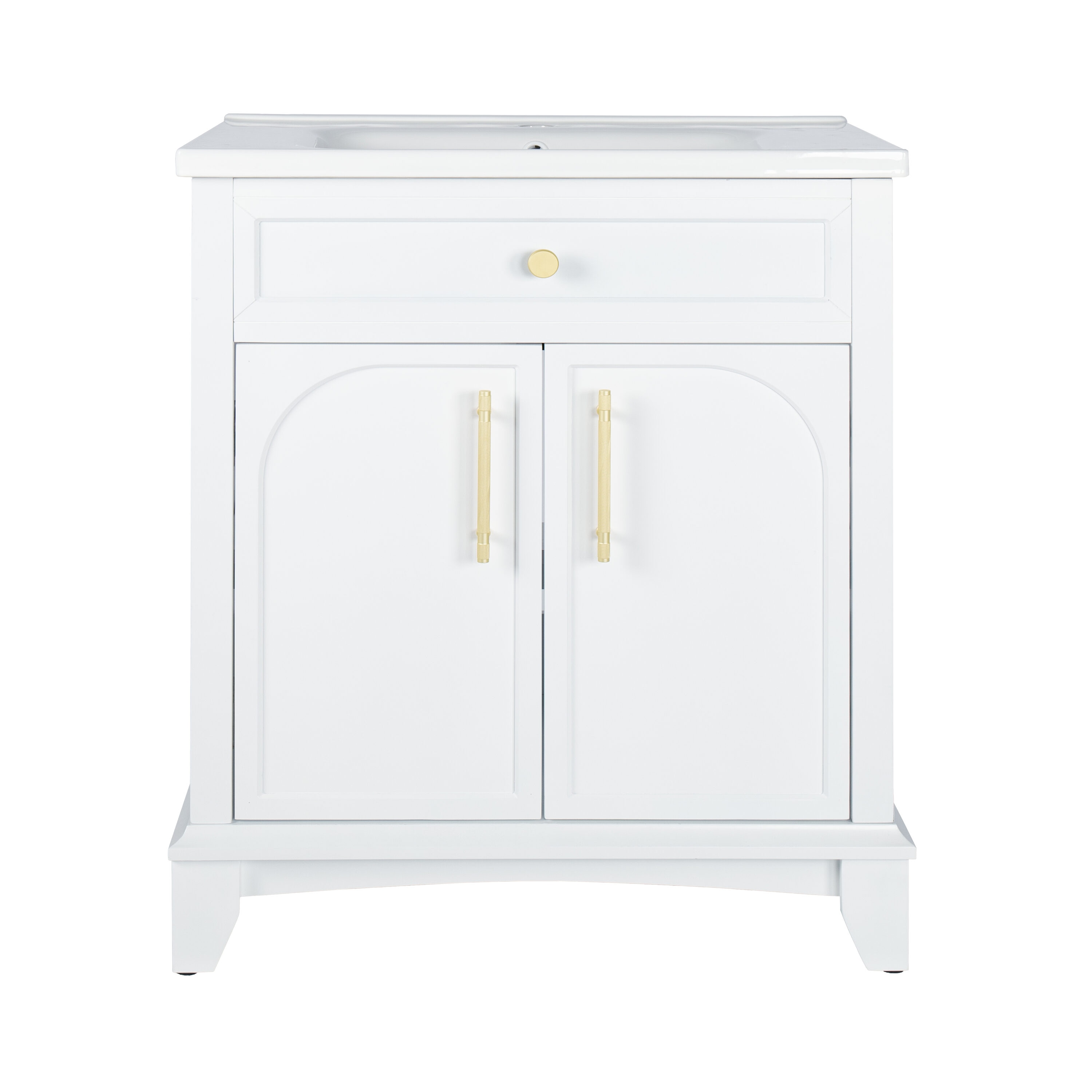 BEARSOLIM 27.8-in Bathroom Vanity with Ceramic Sink 2 Doors Adjustable Shelf Freestanding Bathroom Cabinet