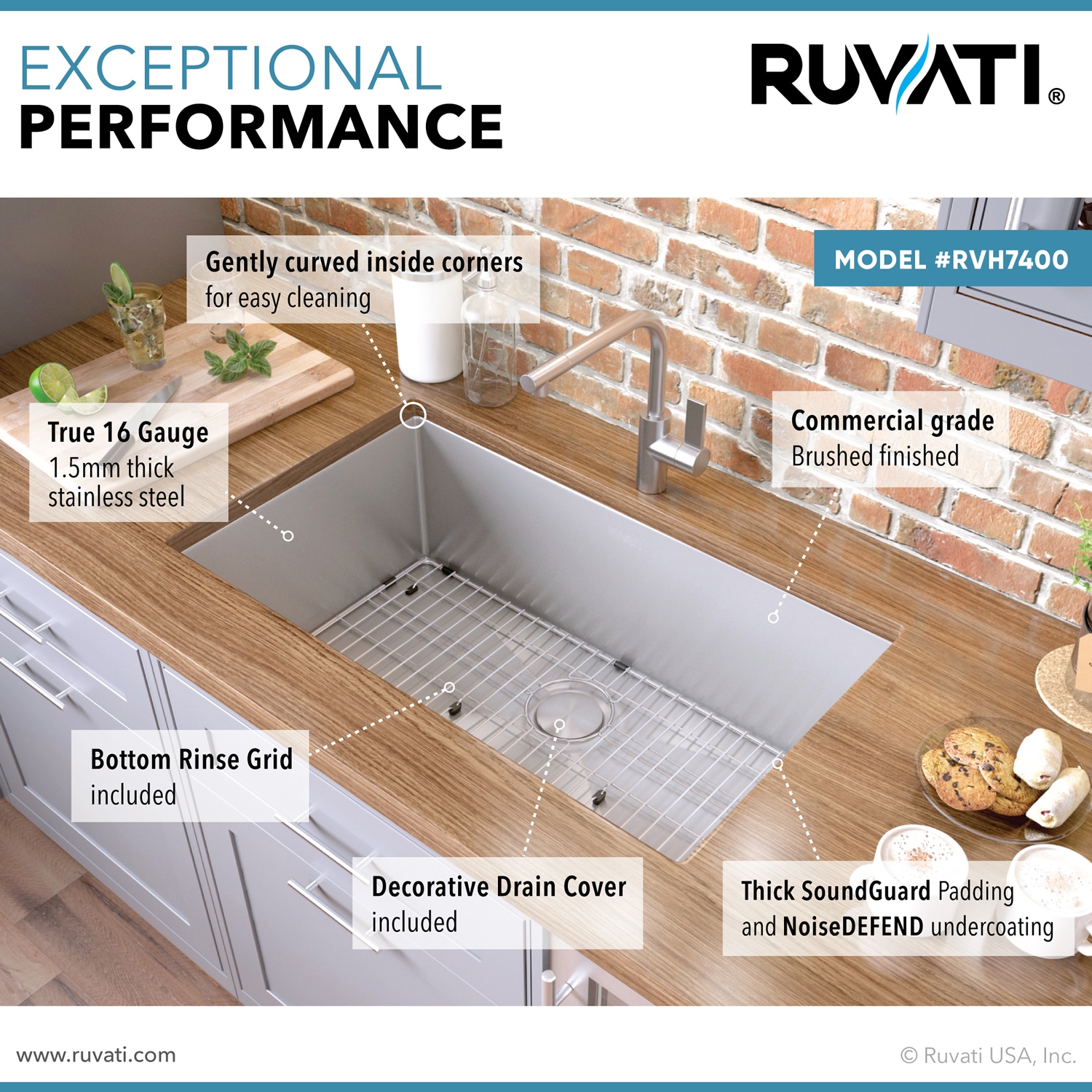 Ruvati 32-inch Satin Finish Stainless Steel Single Bowl Kitchen Sink