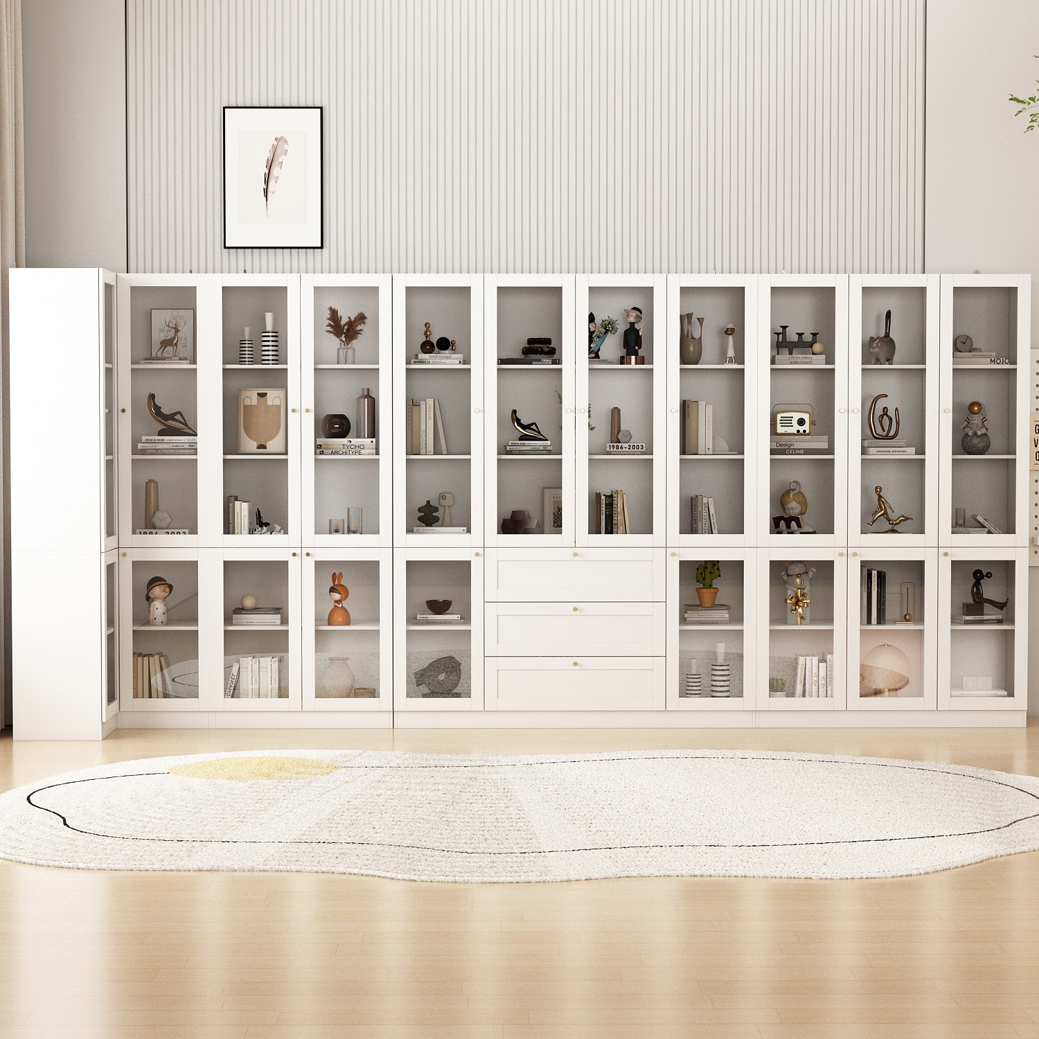 FUFU&GAGA KF020399+400+401+421 White MDF 5 -Shelf Oversized set Bookcase with Doors ( 173.2-in W x 78.7-in H x 31.5-in D ) Finished