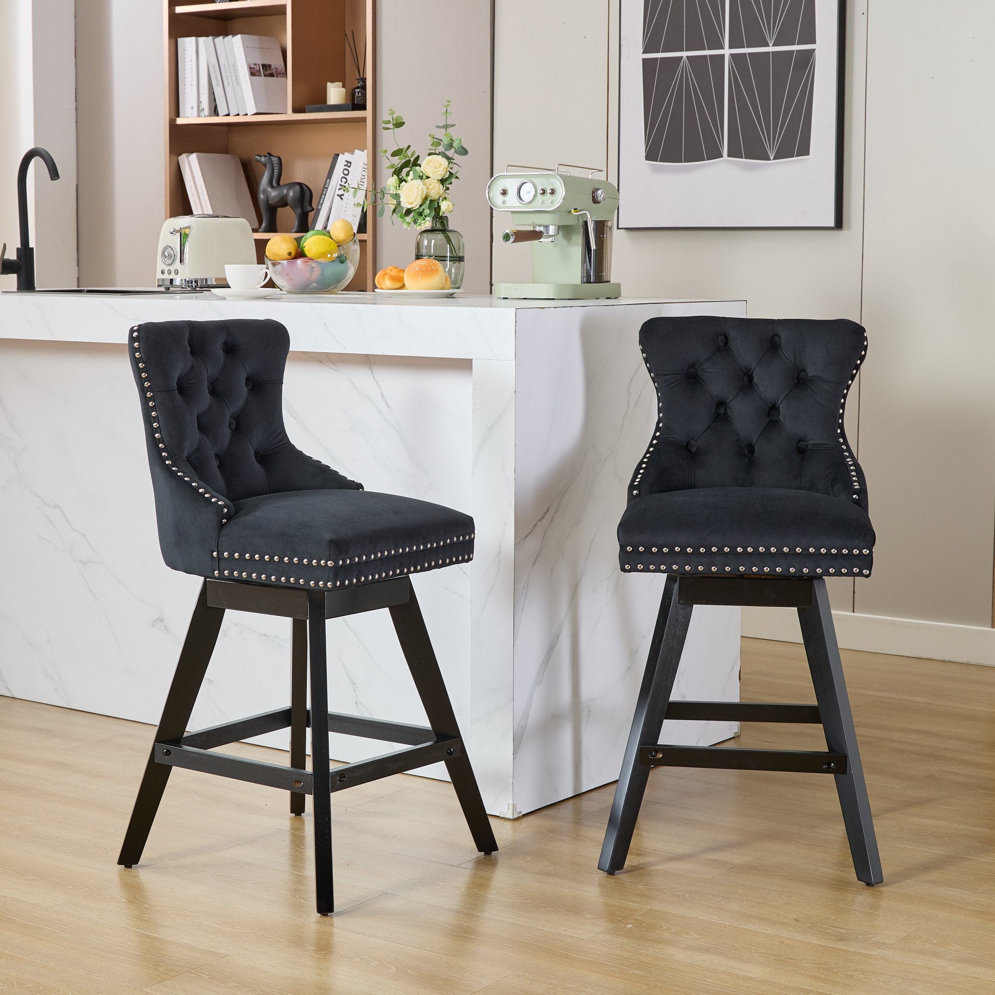 Clihome 2 Pieces Swivel Barstools 2 -Pack 18-in W Modern 2 Pieces Black Swivel Club Chair