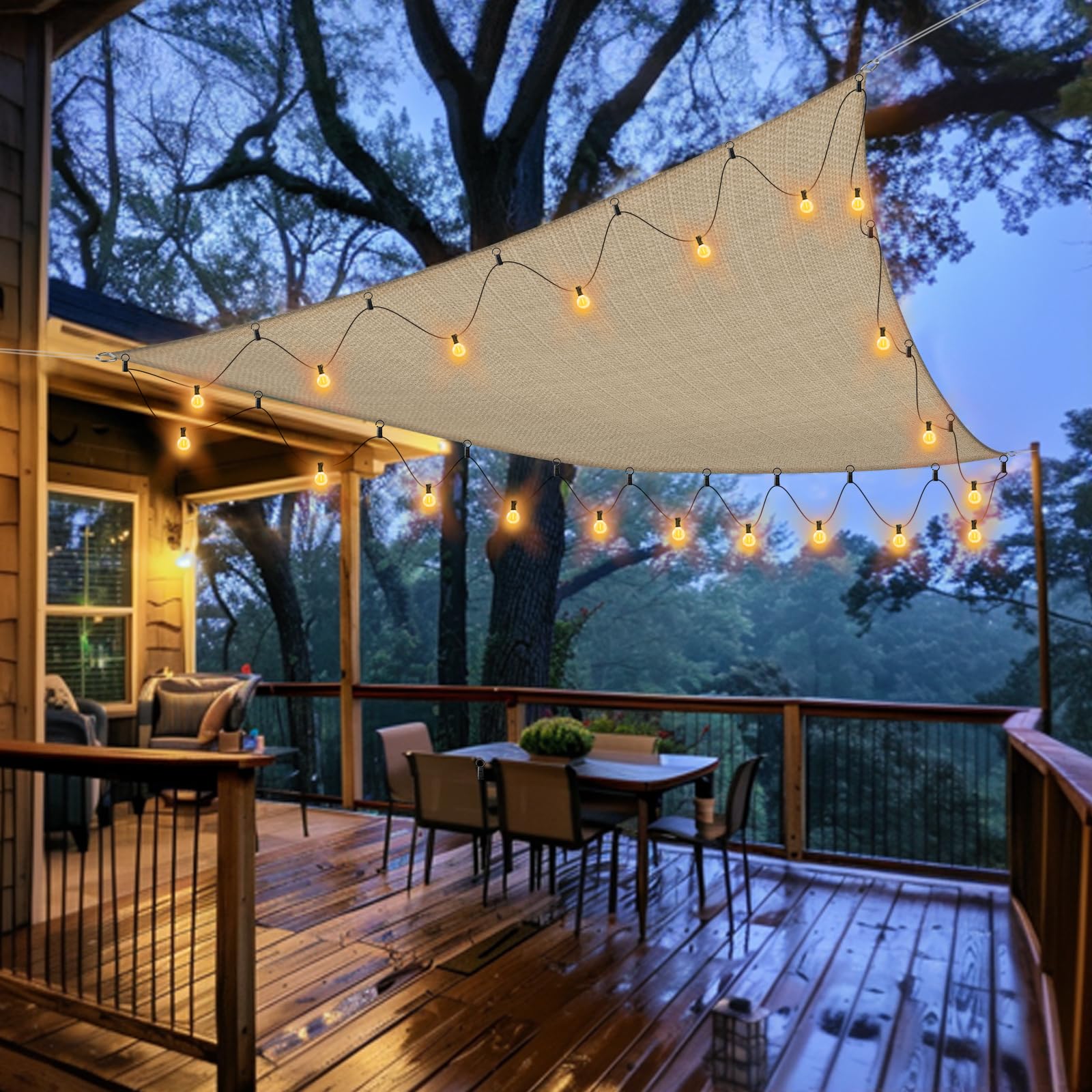 Vrbgify Sun Shade Sail with LED G40 String Lights 8 x 12 Foot Rectangle ...