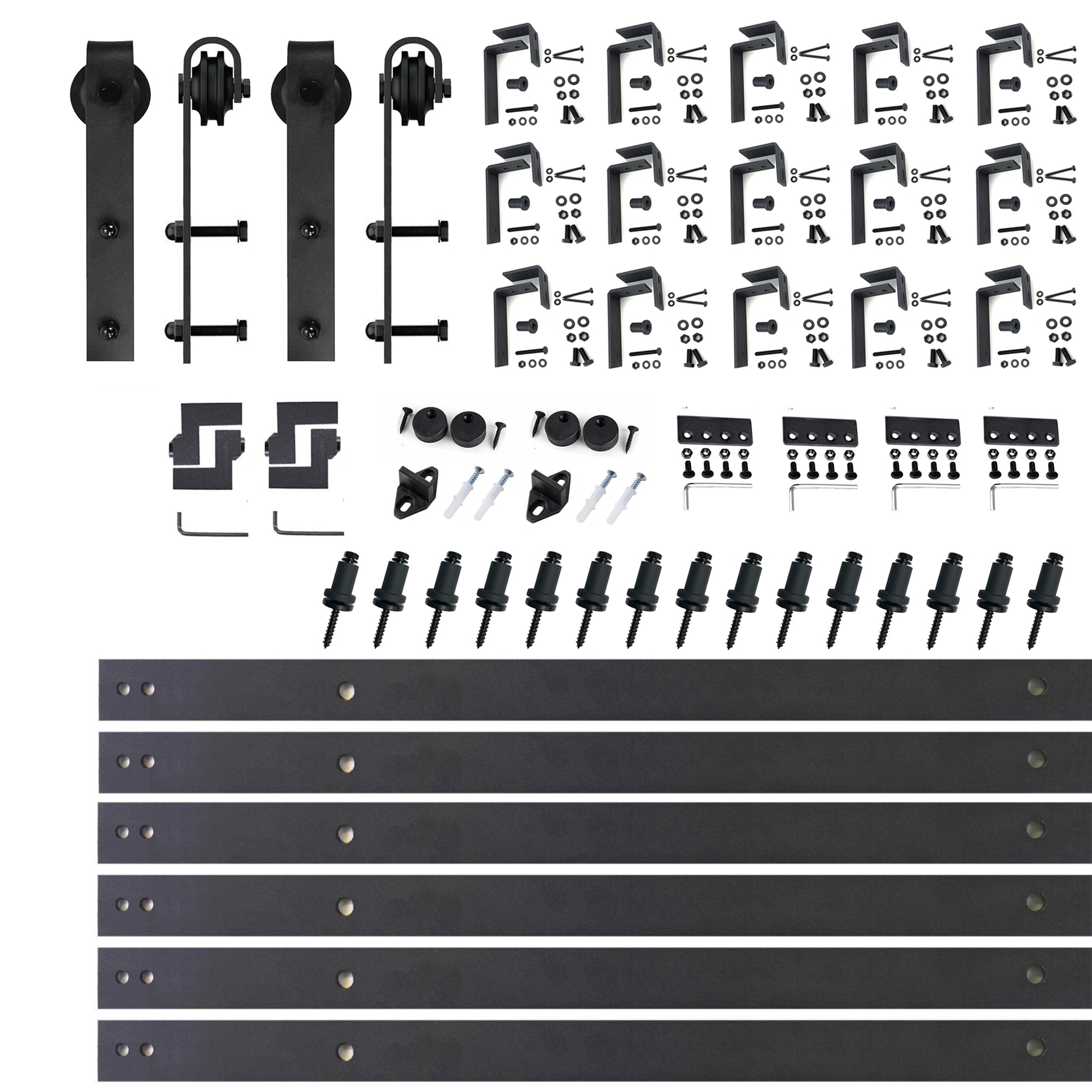 HOMACER 144-in Brushed Nickel Indoor J-strap Double Bypass Barn Door Hardware Kit YT4DNZ144C Sansujyuku sansujyuku.com