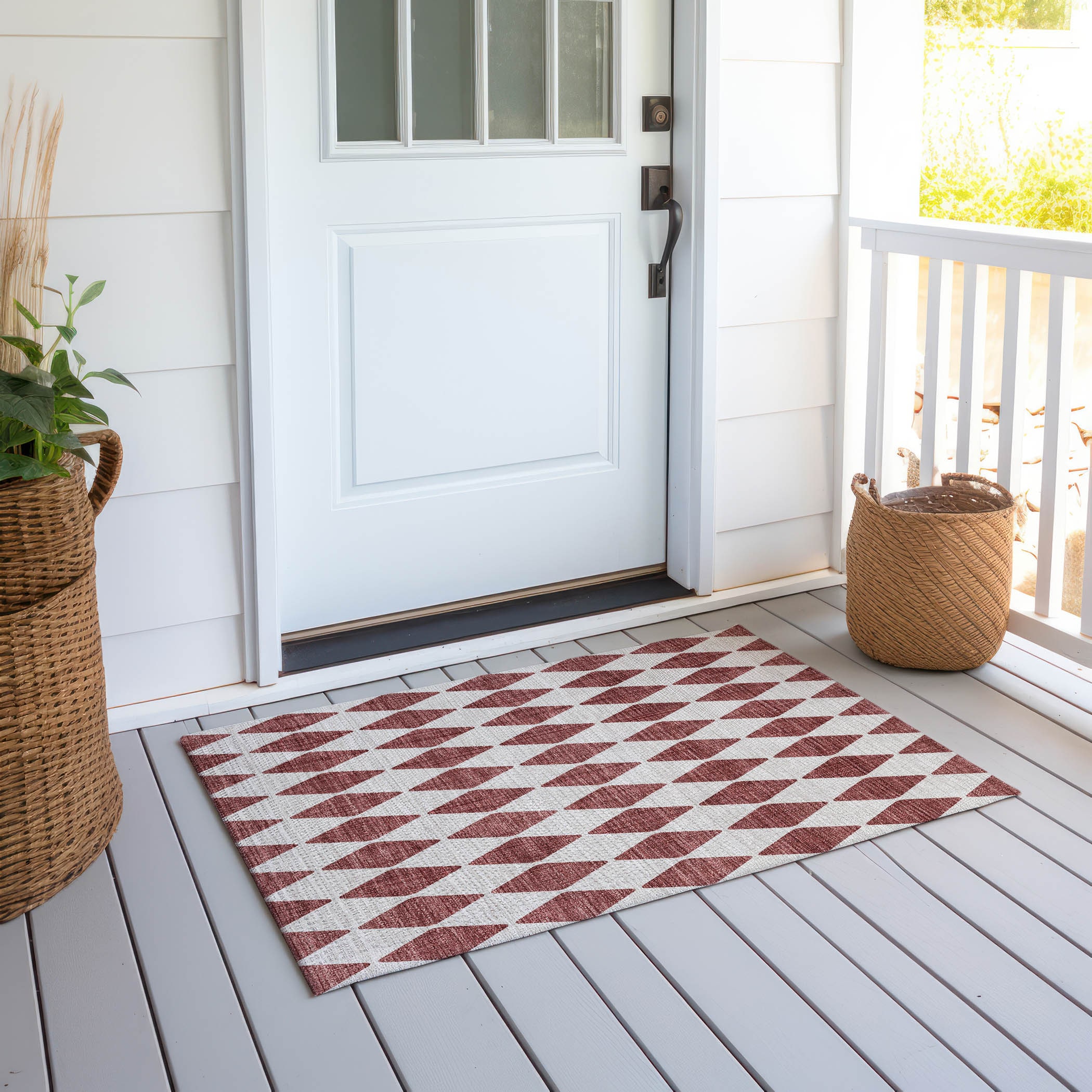 Burgundy Diamond Pattern Synthetic Washable Rug 1'8" x 2'6"