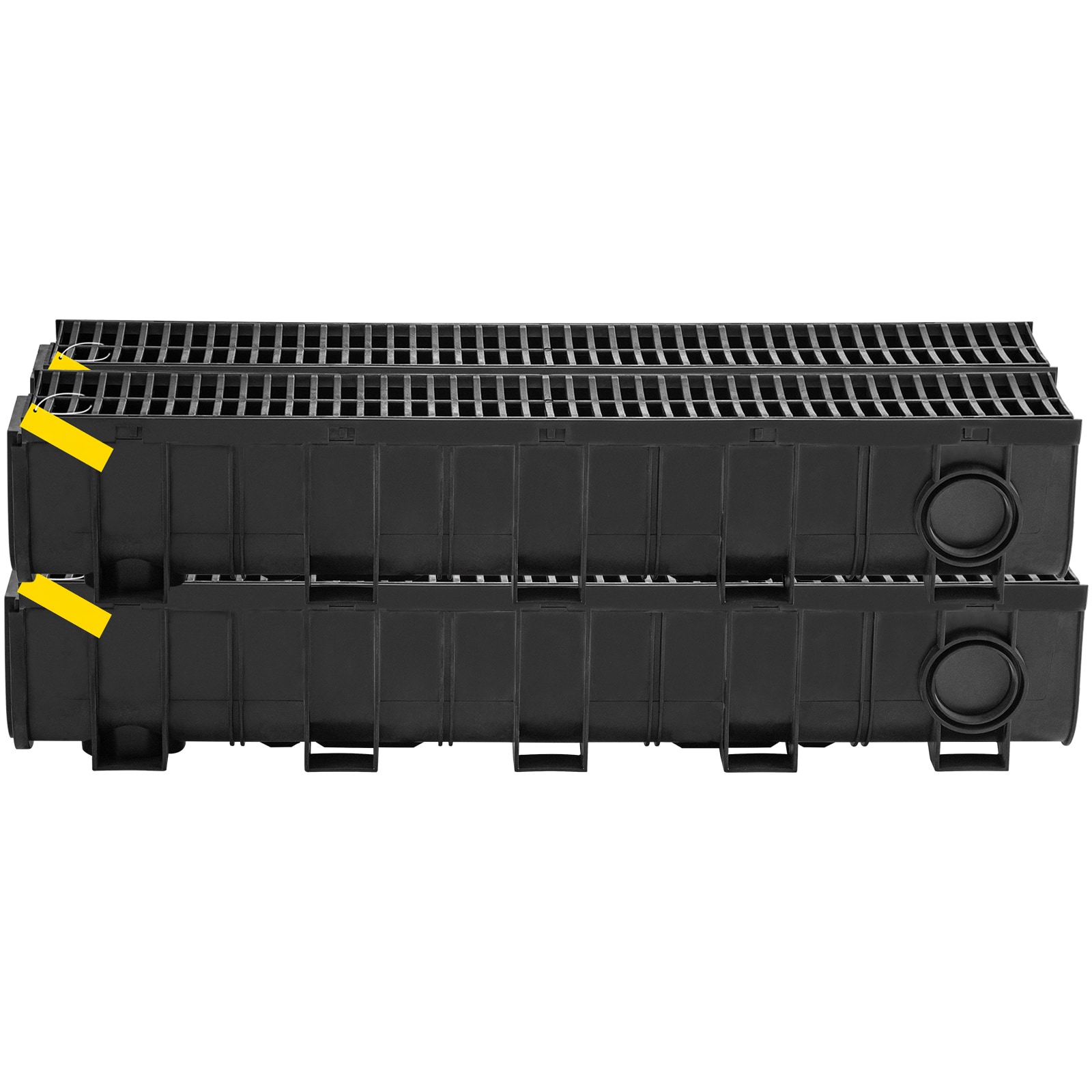 GIVIMO Trench Drain System 4-pc 39.4-in Channel Drain with Plastic Grate 5.9-in x 7.5-in HDPE Drainage Trench B125 Load Rated with 4 End Caps Bottom and Side Outlets Black