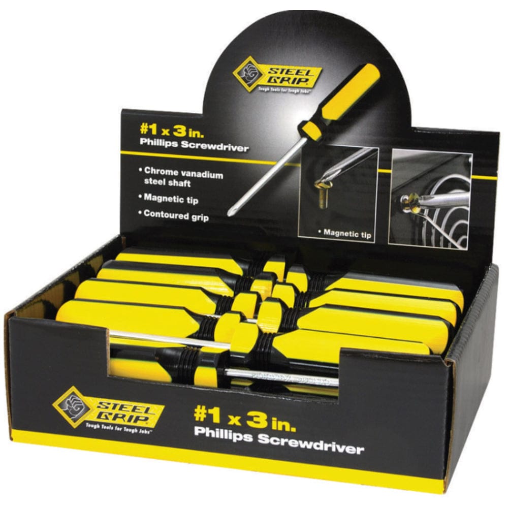 Steel Grip #1 Phillips Screwdriver 3 inch Shaft Magnetic Tip Comfort Grip 1 pc Pack of 24 #2265346