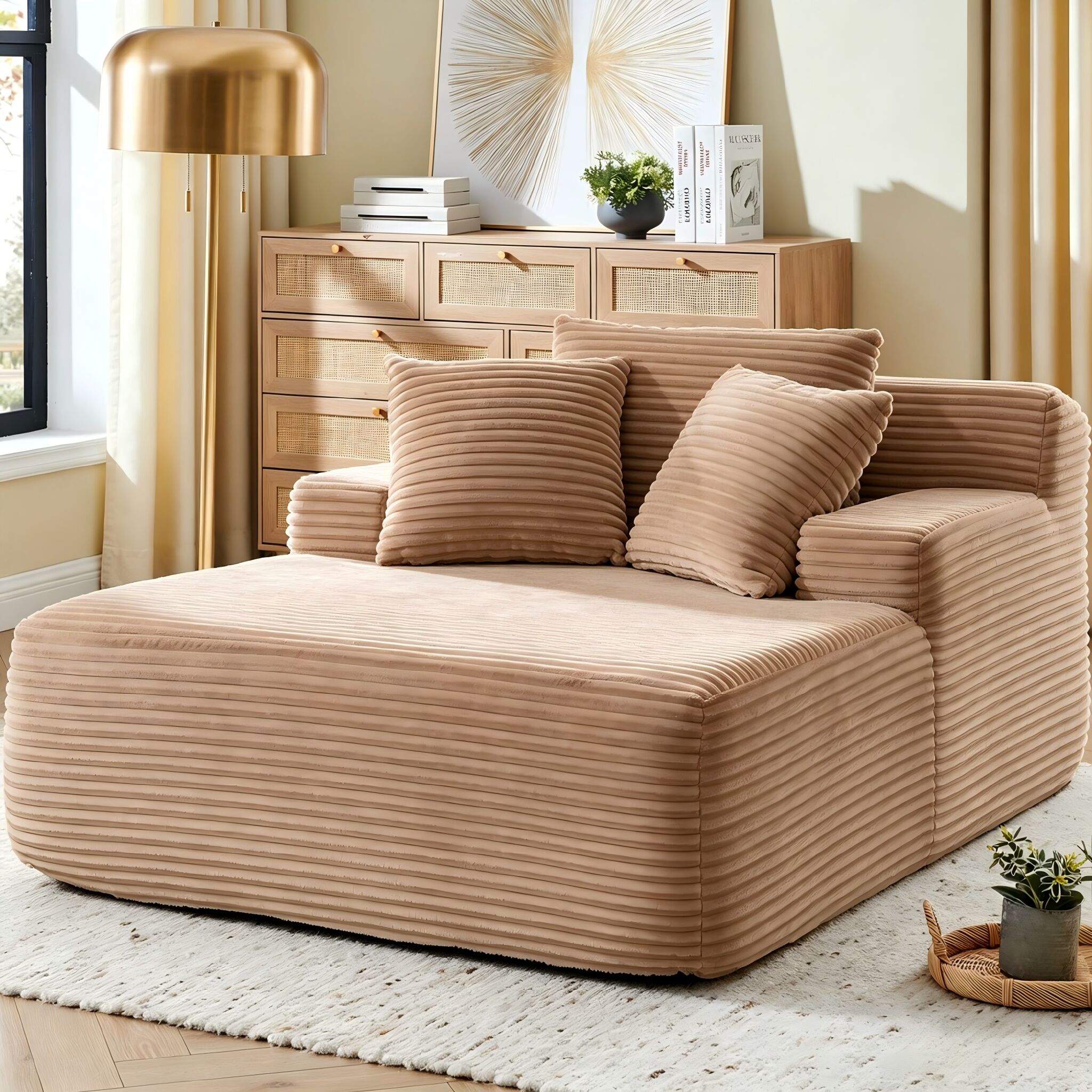 Decksplore Oversized Corduroy Chaise Lounge Boneless Deep Seat Cloud Couch No Assembly Required Comfy Sleeper Sofa Bed