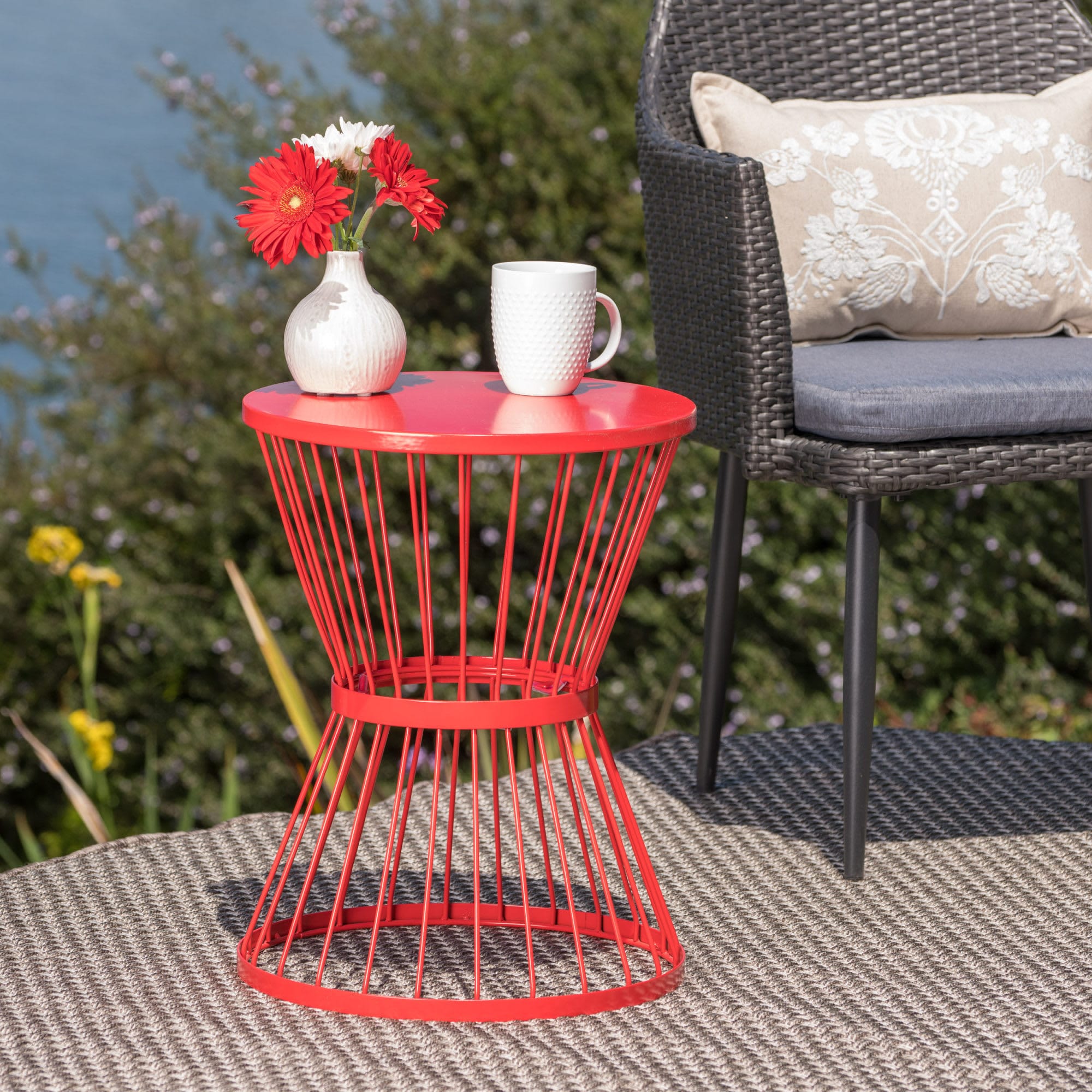 Roomfitters 16 Red Stainless Steel Outdoor Side Table Luxury Hourglass ...