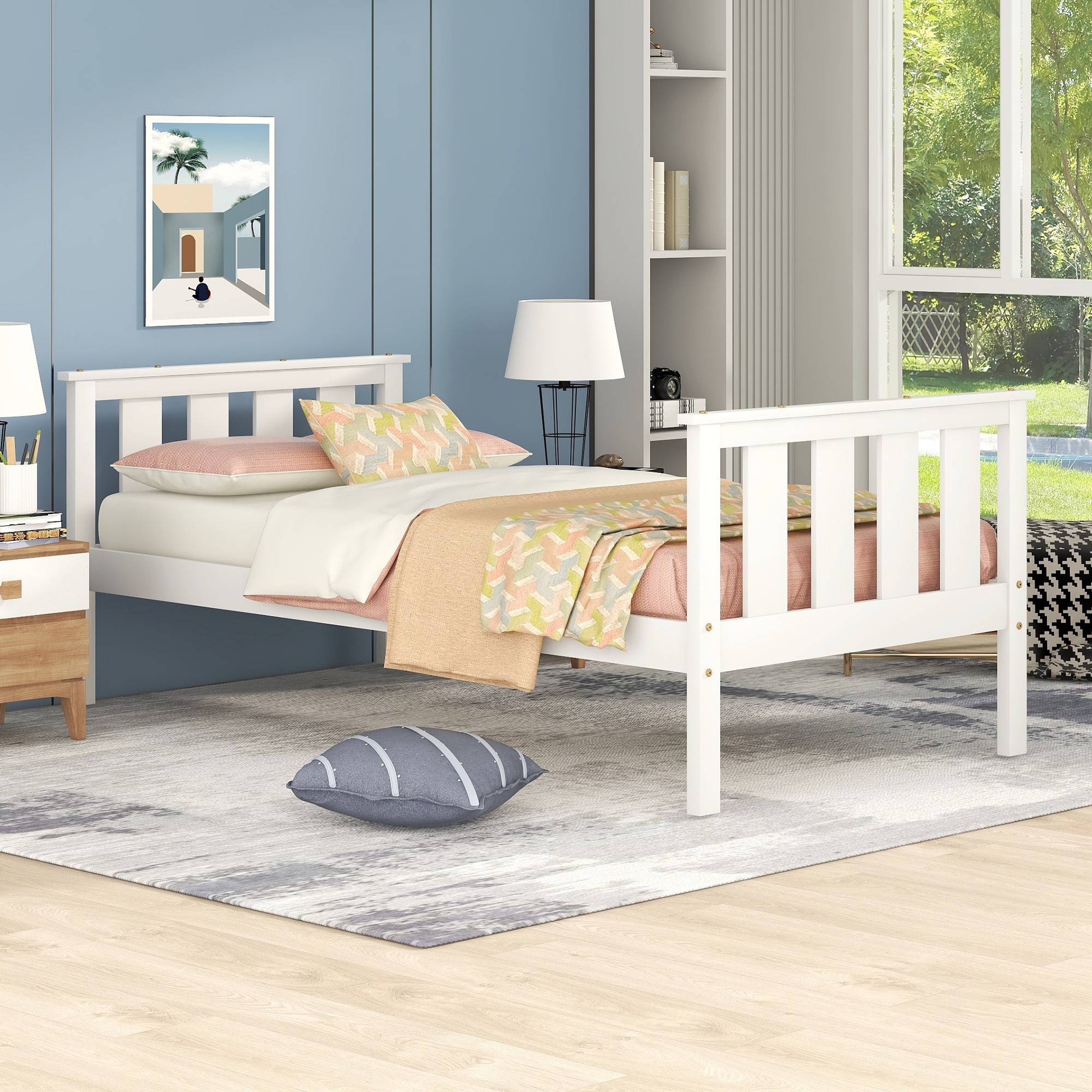 Yiekholo Contemporary White Twin Platform Bed With Headboard And 