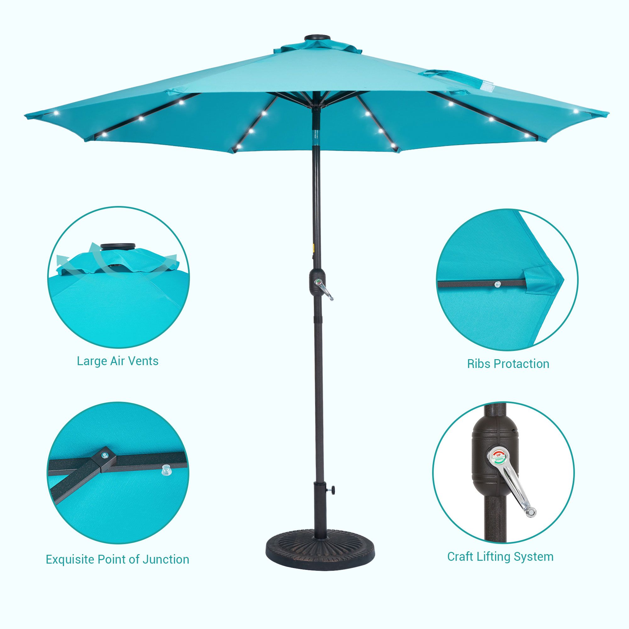 ACEGOSES 9-ft Solar Powered Push-button Tilt Market Patio Umbrella in ...