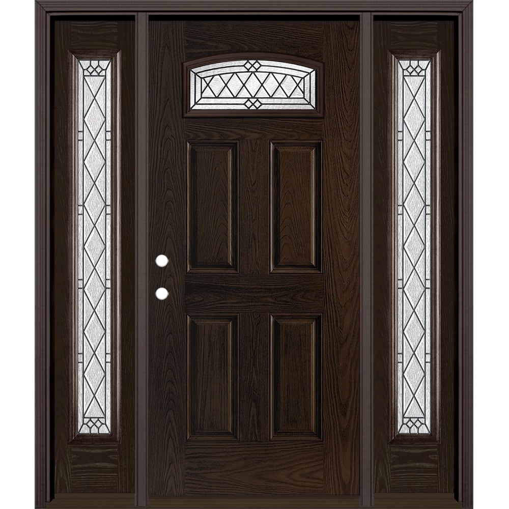 Masonite 3350007 Alston 64-in x 80-in x 4-9/16-in Fiberglass 1/4 lite Right-hand inswing Walnut Stained Prehung Front Door with Sidelights with Brickmould Insulating core