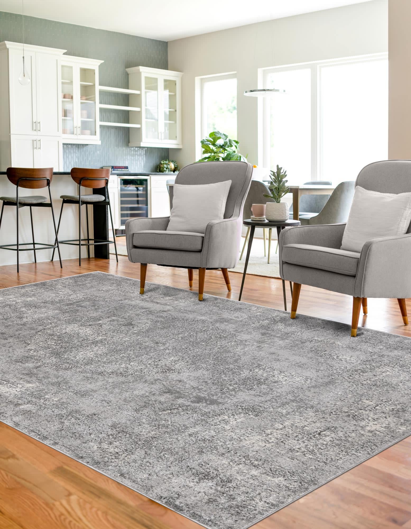 Unique Loom 3147328 Portland 5 x 8 (ft) Loomed Polypropylene Gray Rectangular Indoor Medallion Area rug