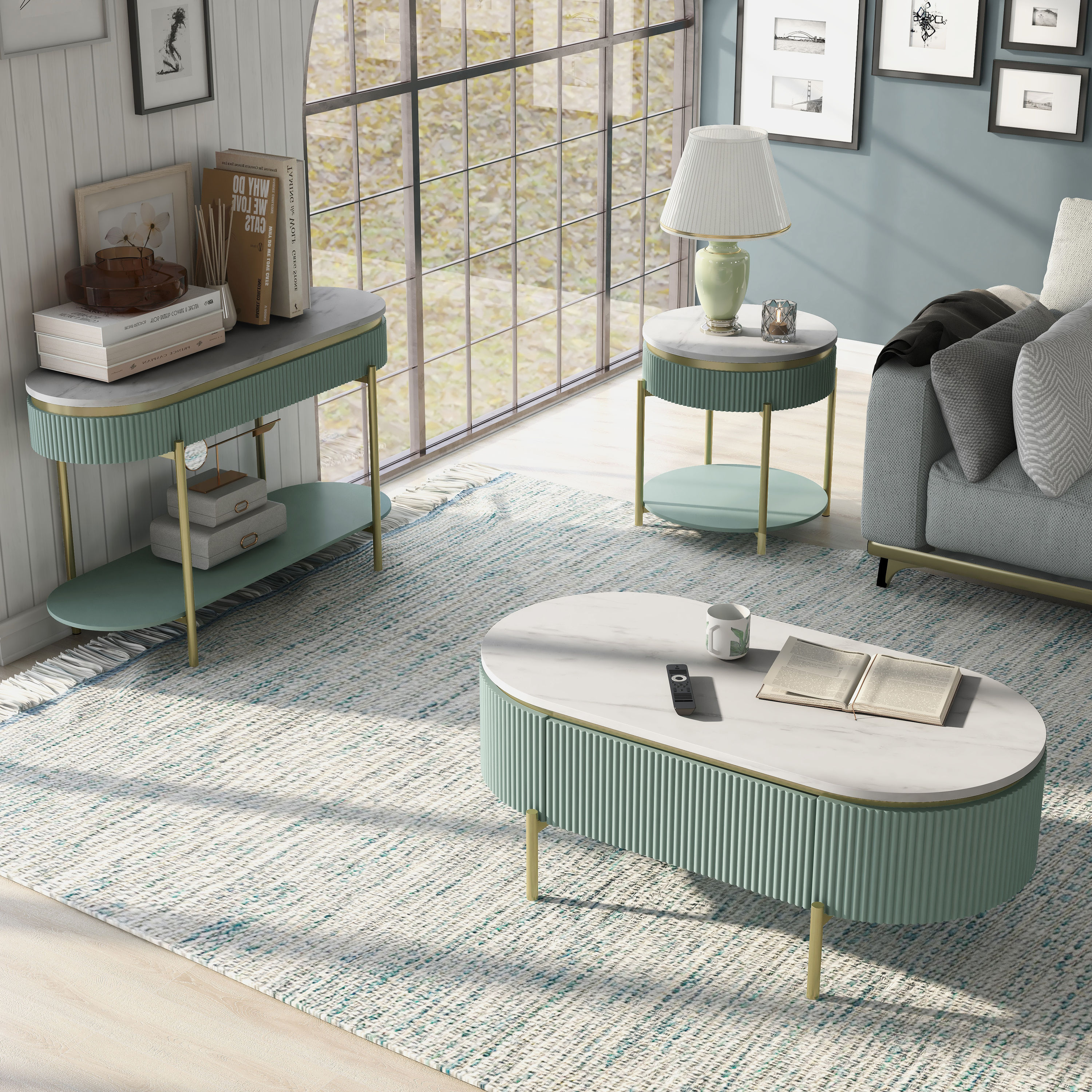 Furniture of America IDF-4412GR-3PC Gunnison 3 -Piece Glam White Accent Table Set with Storage
