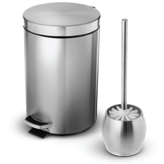 Home Zone Living 1 8 Gallon Bathroom Trash Can And Toilet Brush Combo Stainless Steel 7 Liter In The Wastebaskets Department At Com - What Size Should A Bathroom Trash Can Be Used For