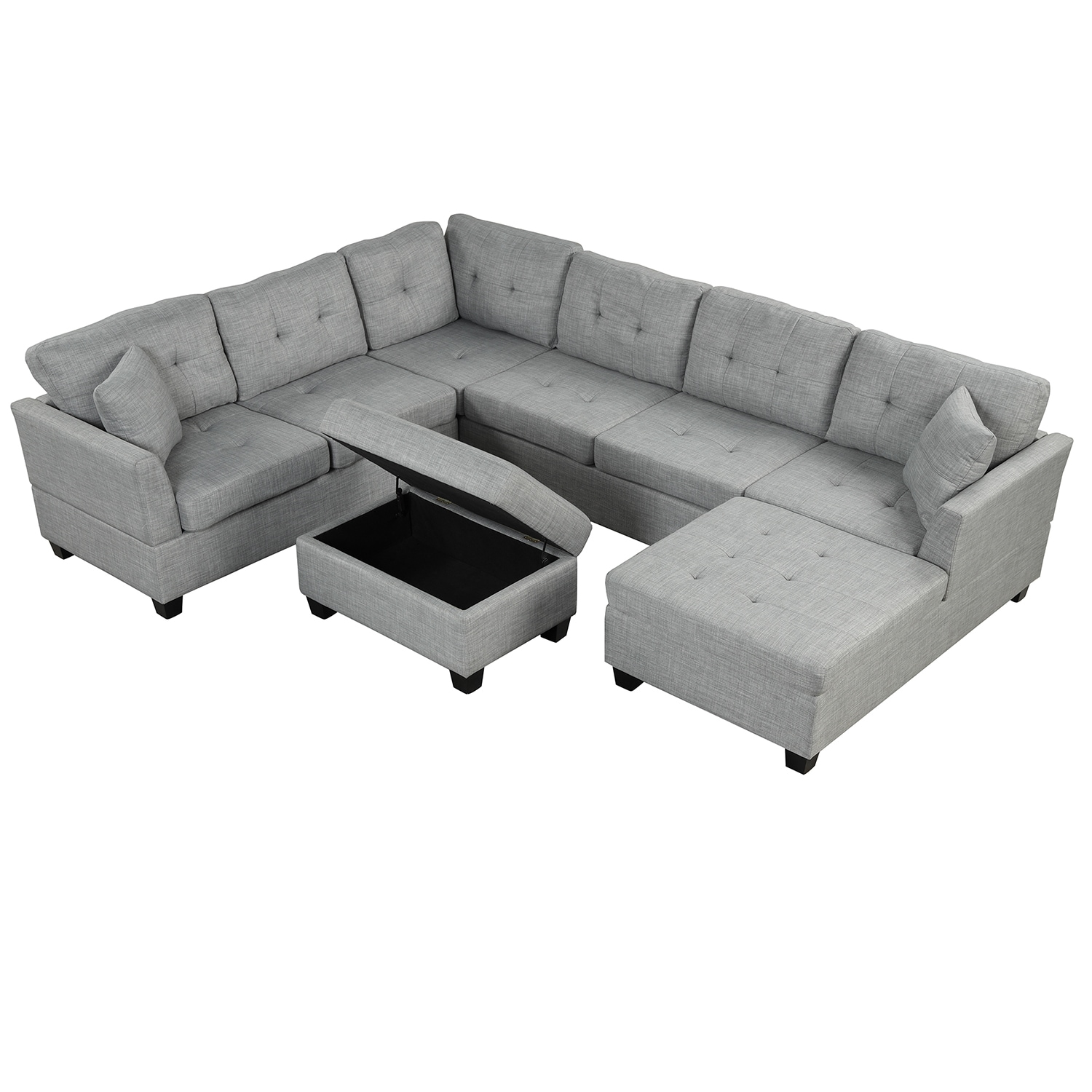 Bybafun YA3700223 121.3-in Farmhouse Gray Linen Reclining Sectional