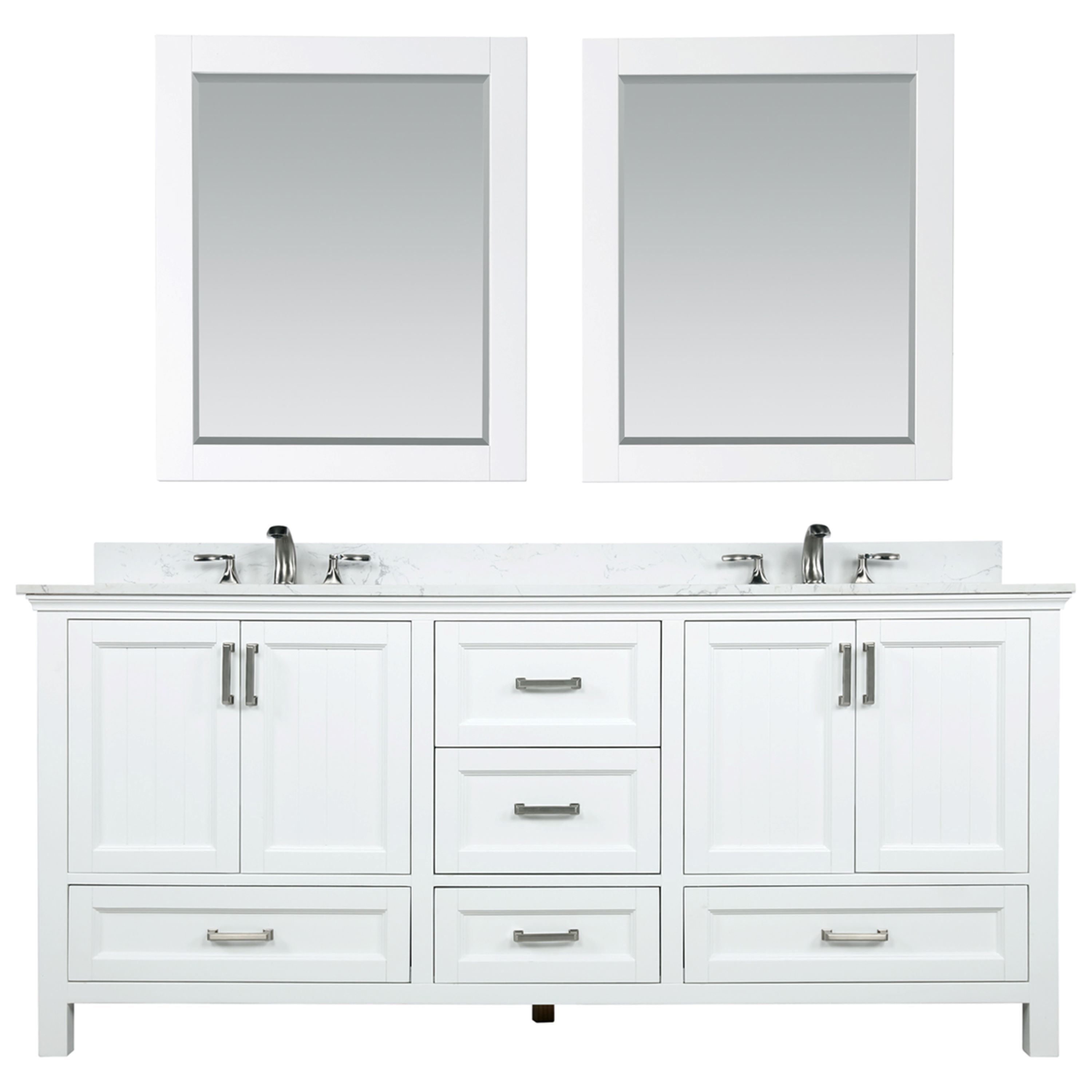 Altair 538072-WH-AW Isla 72-in White Undermount Double sink Bathroom Vanity with Aosta White Engineered marble Top (Mirror Included)