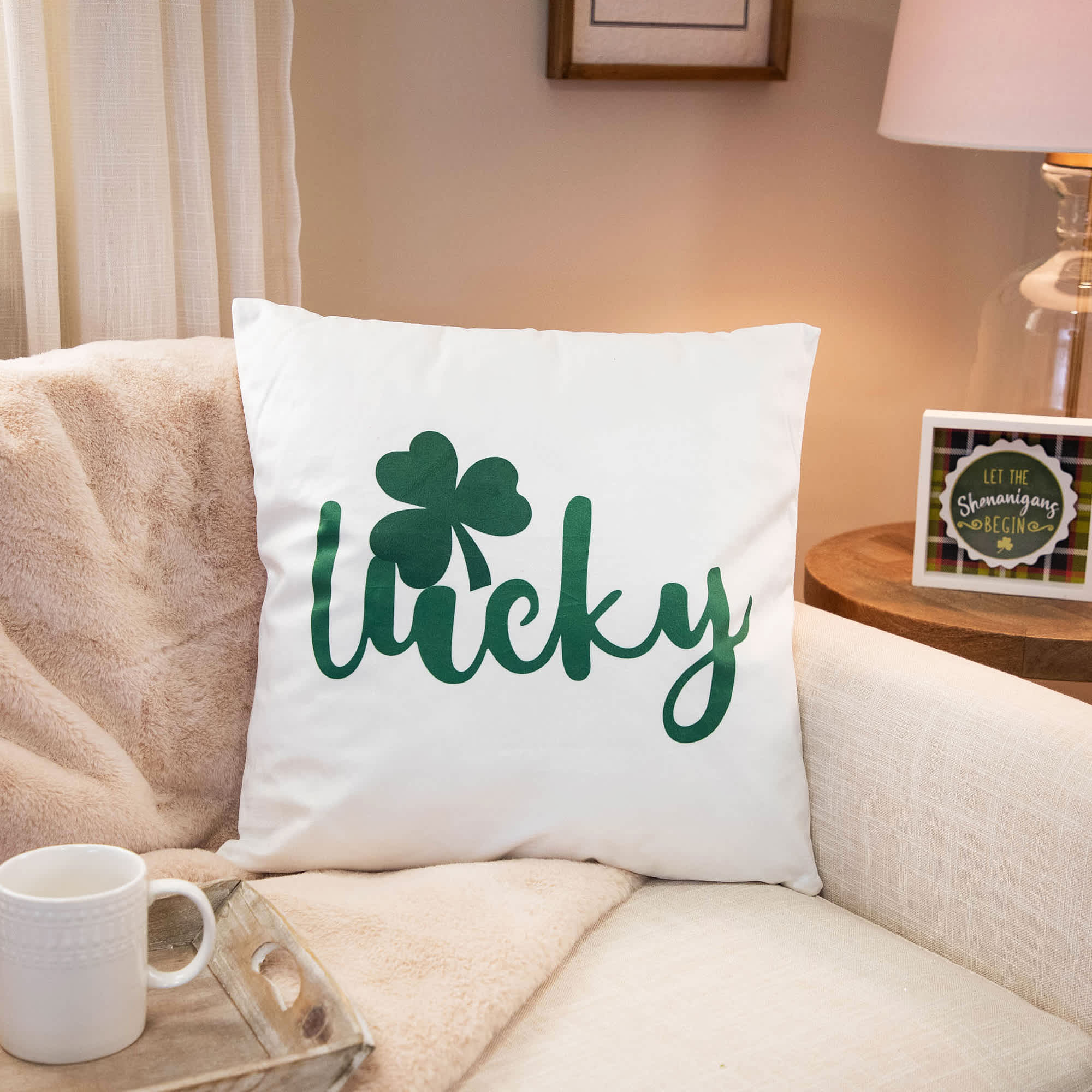 Northlight Lucky Shamrock St. Patrick's Day Square Throw Pillow - 17 inch x 17 inch - White and Green