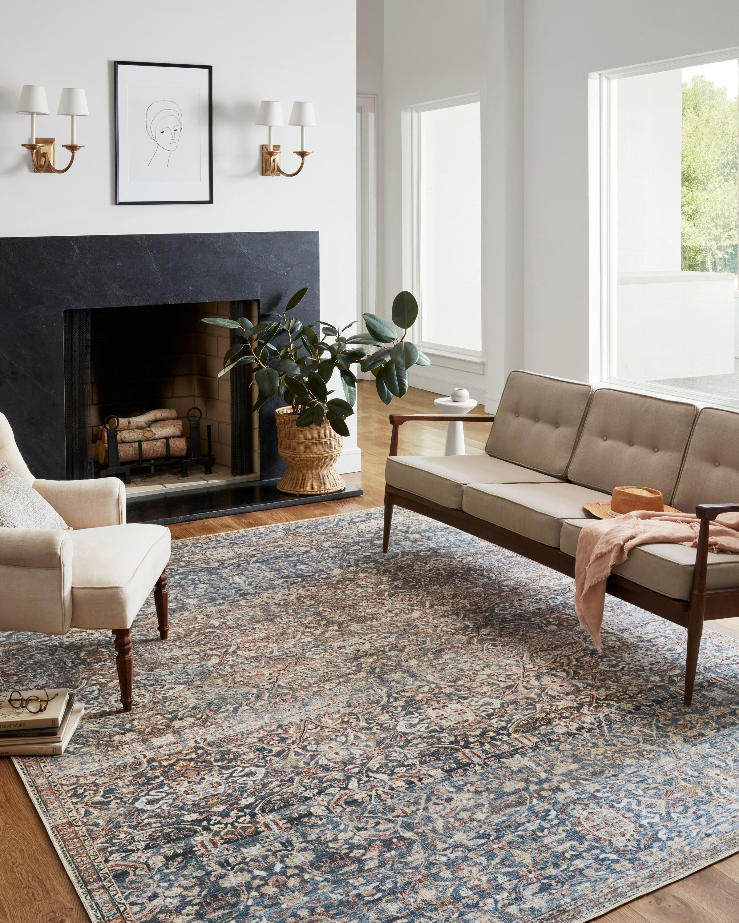 Chris Loves Julia x Loloi JULSJUL-06DESQ96E0 Jules 10 x 14 (ft) Loomed Polyester Denim / Spice Rectangular Indoor Distressed/Overdyed Oriental Area rug