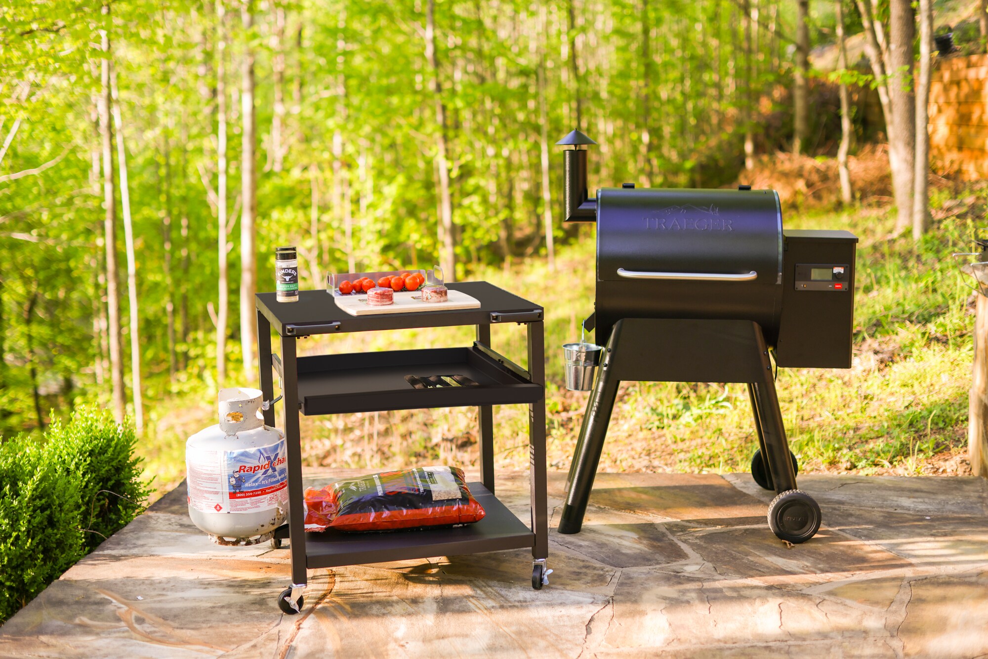 NUUK Heavy Duty Black Steel Rolling Pizza Oven Table