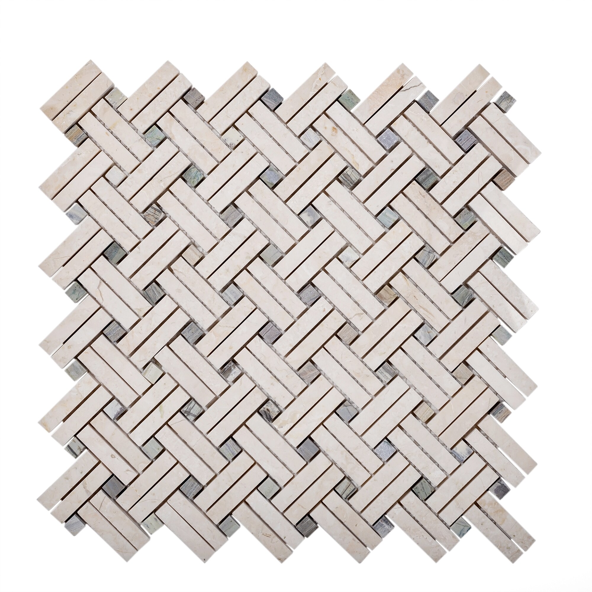 Apollo Tile White, Beige 11-in x 11-in Polished Natural Stone Marble Basketweave Marble Look Floor and Wall Tile (4.47-sq. ft/ Carton)