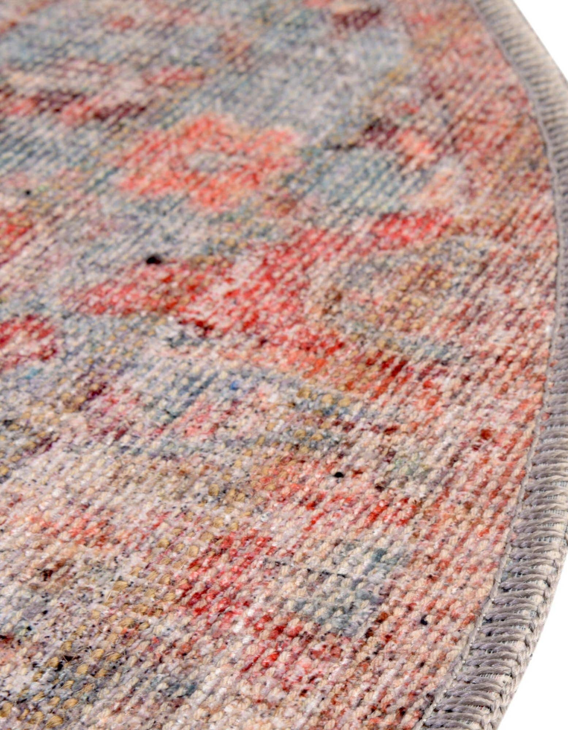 Antique Blue Easy-Care Synthetic Round Rug - Stain-Resistant & Washable