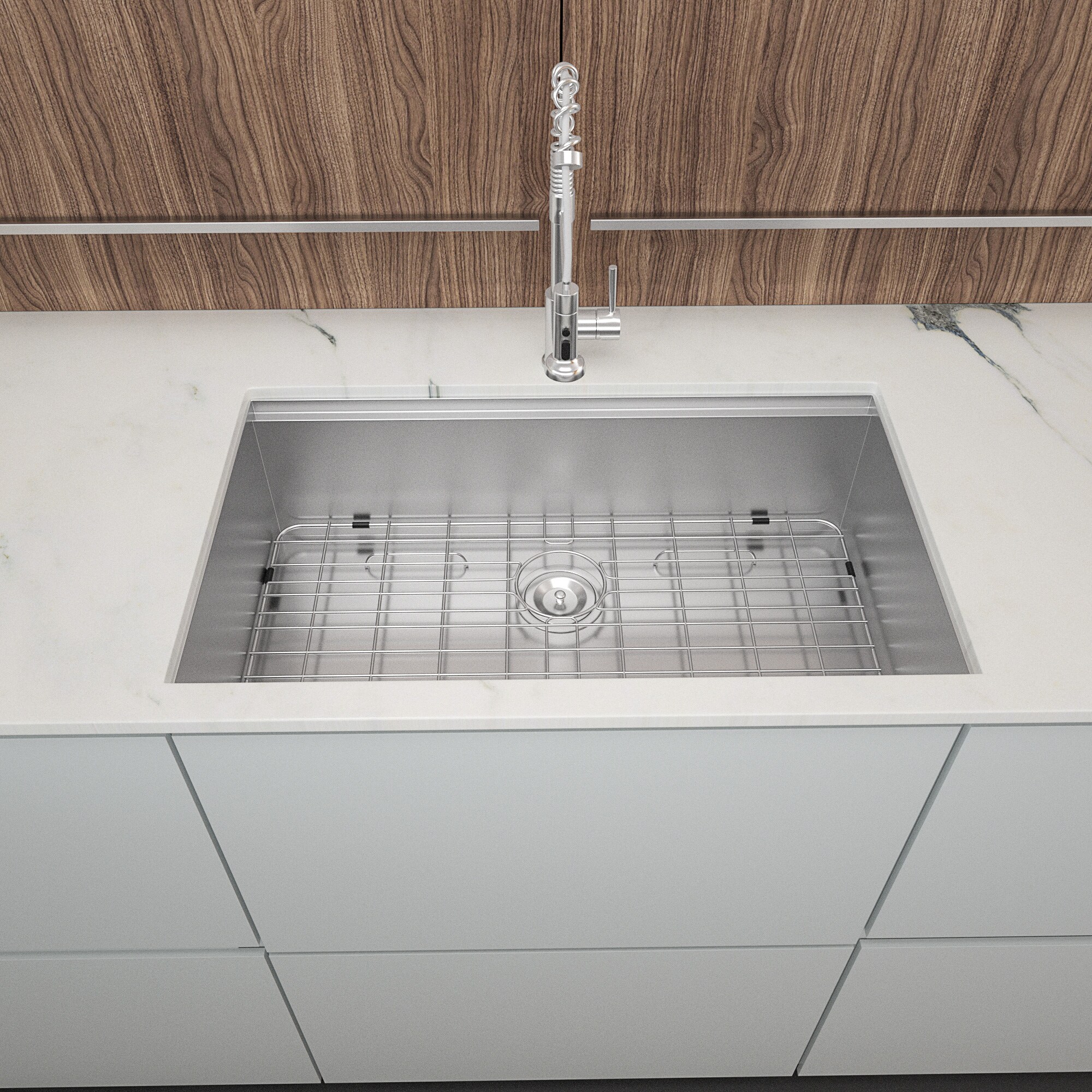 Lordear H-LMUS27199A1 Rectangular Kitchen Sink with Step Undermount 27-in x 19-in Stainless Steel Single Bowl Workstation Kitchen Sink