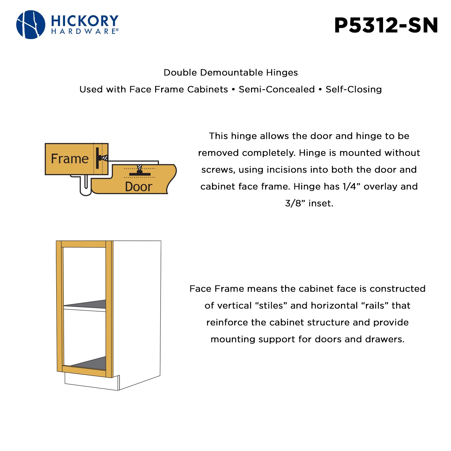 Hickory Hardware P5312-SN Cabinet-Hinges - View #4