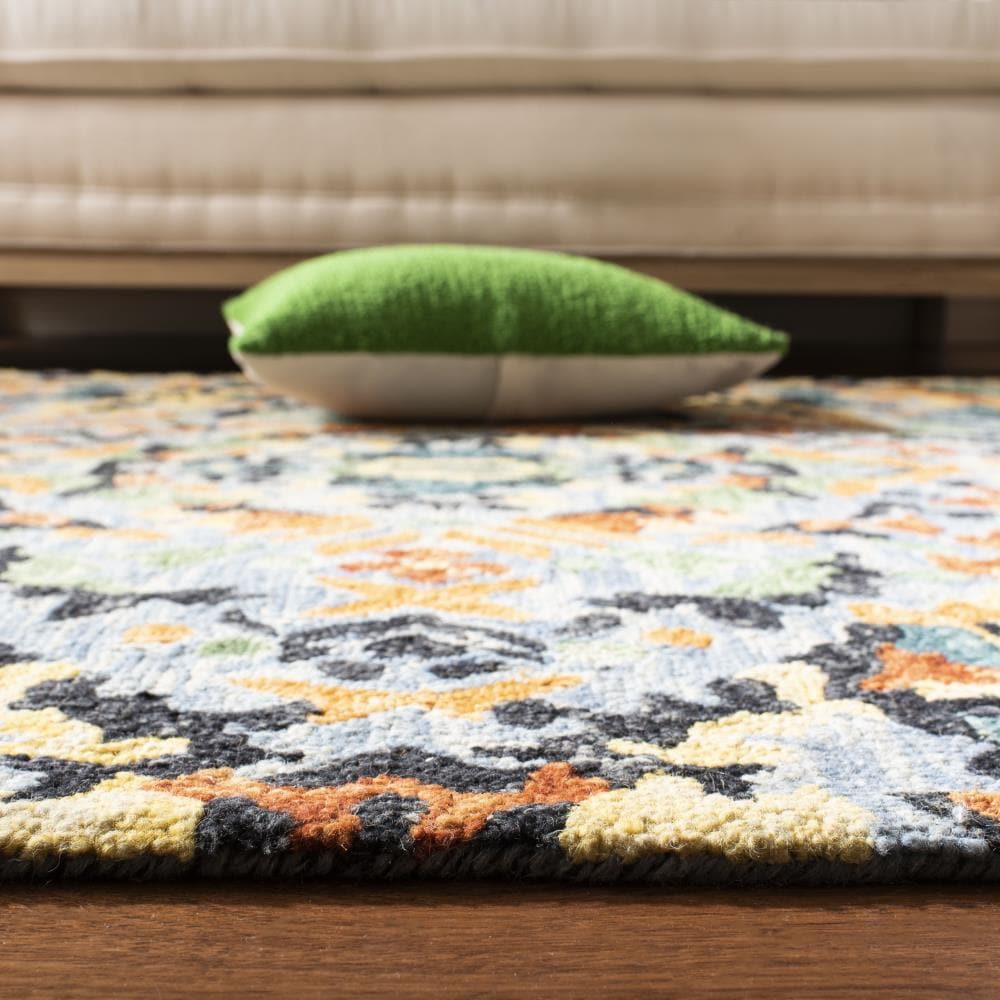 Handmade Tufted Wool Square Rug in Blue - 6'x6' Reversible and Washable