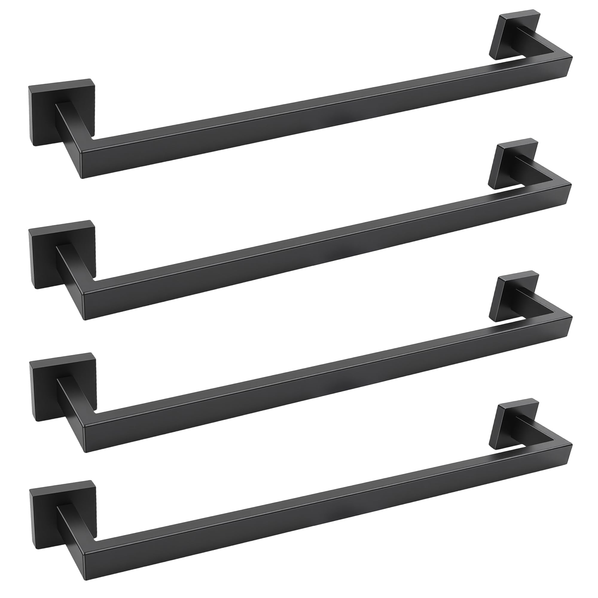 UUDULY -  24 Inch Matte Black Bathroom Hardware Set Four Pack Towel Bars with Square Silhouette a...