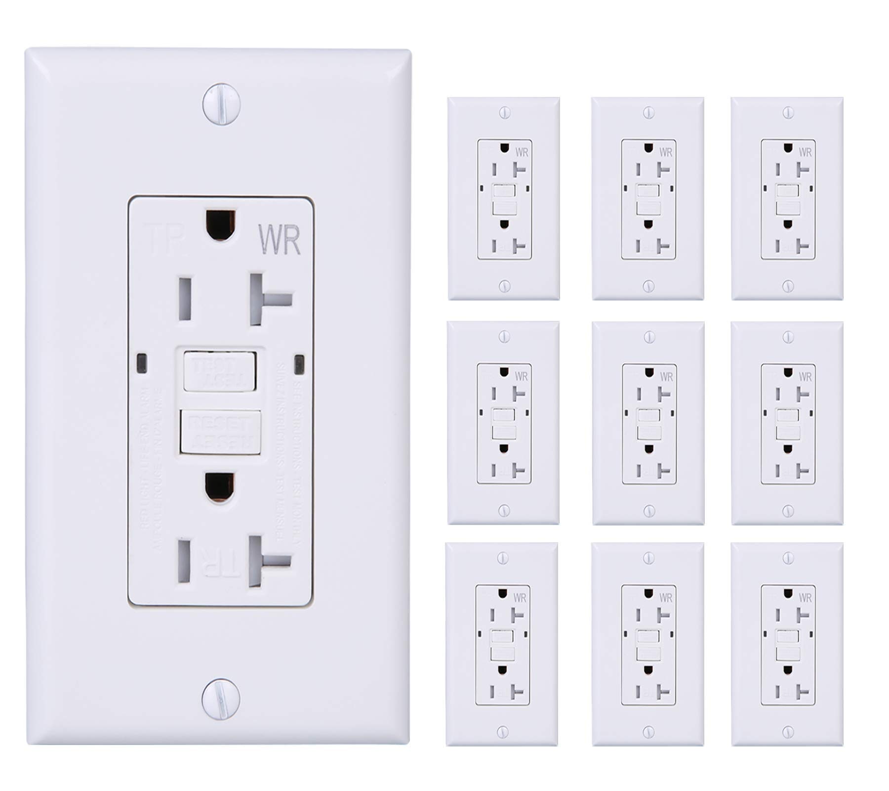 Oyezvary 20 Amp 125 Volt GFCI Duplex Self Test Receptacle Outlet Tamper Resistant Weather Resistant UL Listed with LED Indicator Lights End of #LOZ0819O047