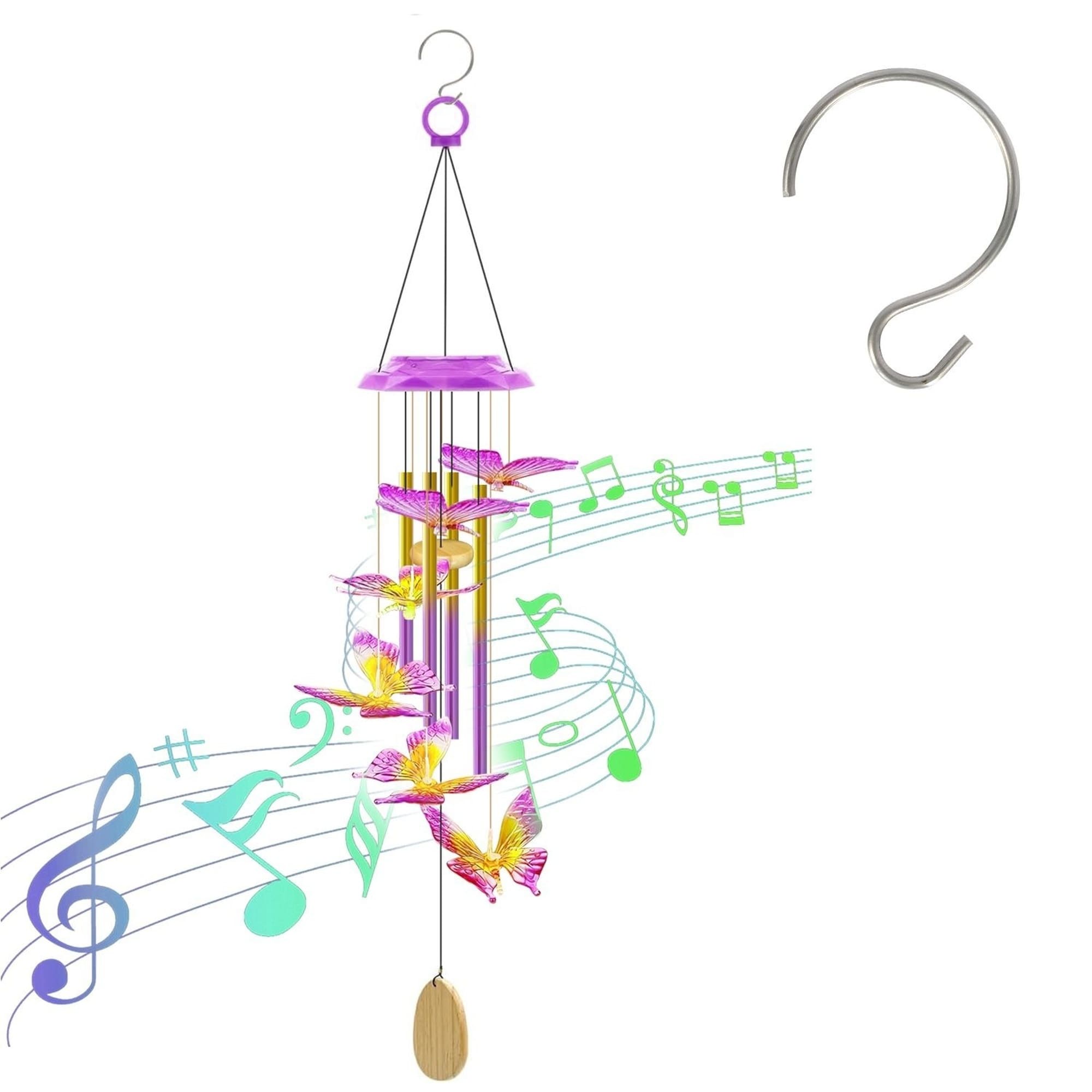Angel Sar - Solar 7-Color Changing Butterfly Wind Chime with Aluminum Tubes for Outdoor Garden Ya...