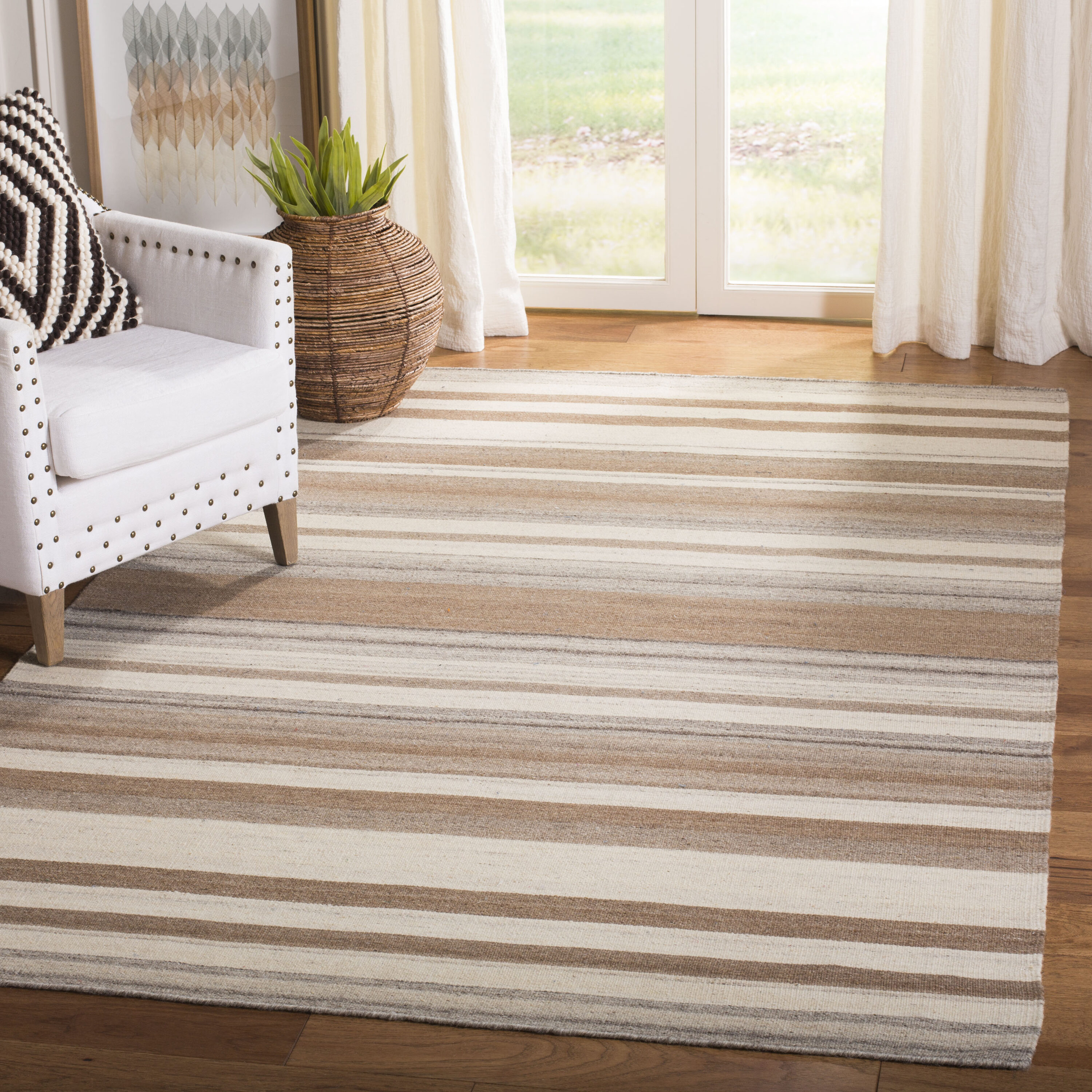  Dhurries 631 Natural/Camel Contemporary 5ft x 8ft Medium Rectangle Rug