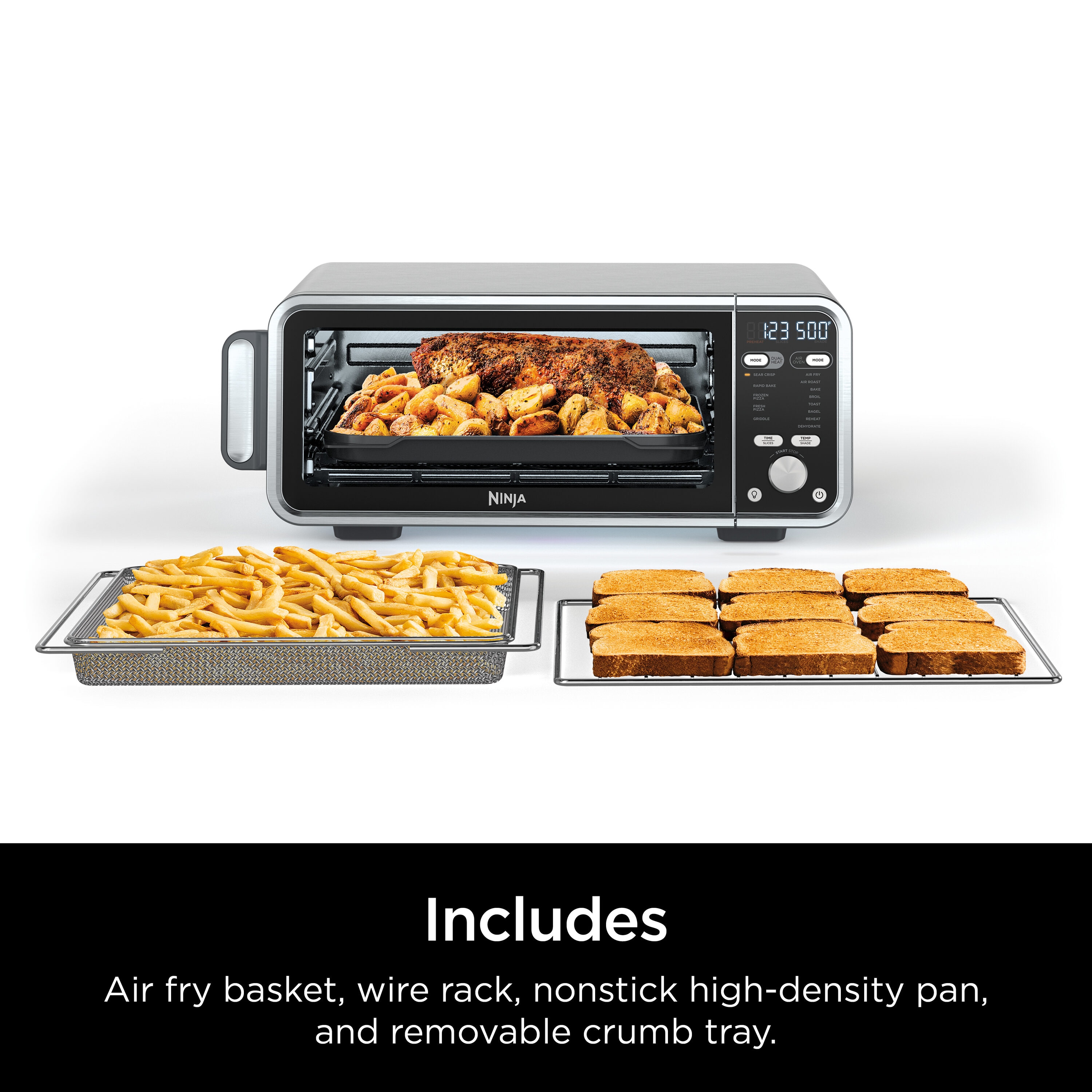 GE Stainless Steel Digital Air Fryer Toaster Oven with 8 Cooking