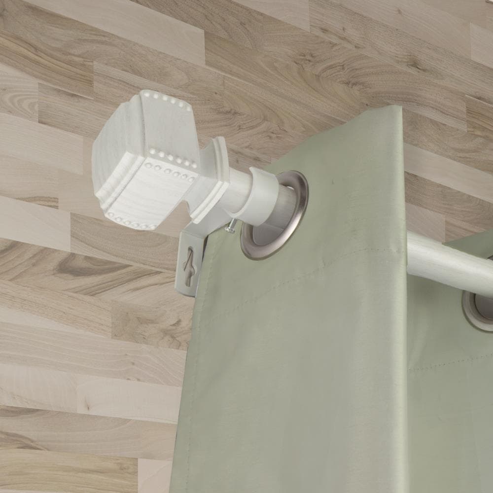 Hart & Harlow LW100-27-160W1 1-in Armour Faux Wood 160-in to 240-in Pearl white Steel Single curtain rod with Finials