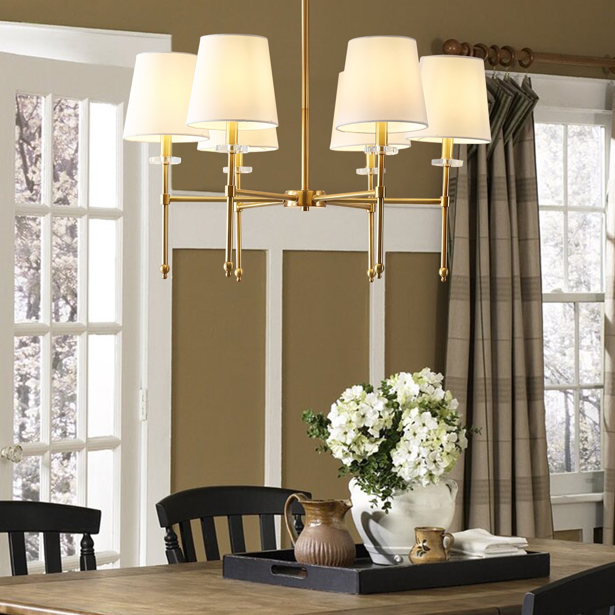 JONATHAN Y Cillian Farmhouse Transitional 6-Light Brass Gold/Clear