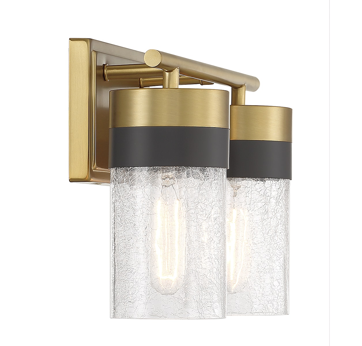 Warm Brass and Crackled Glass 2-Light Vanity Fixture