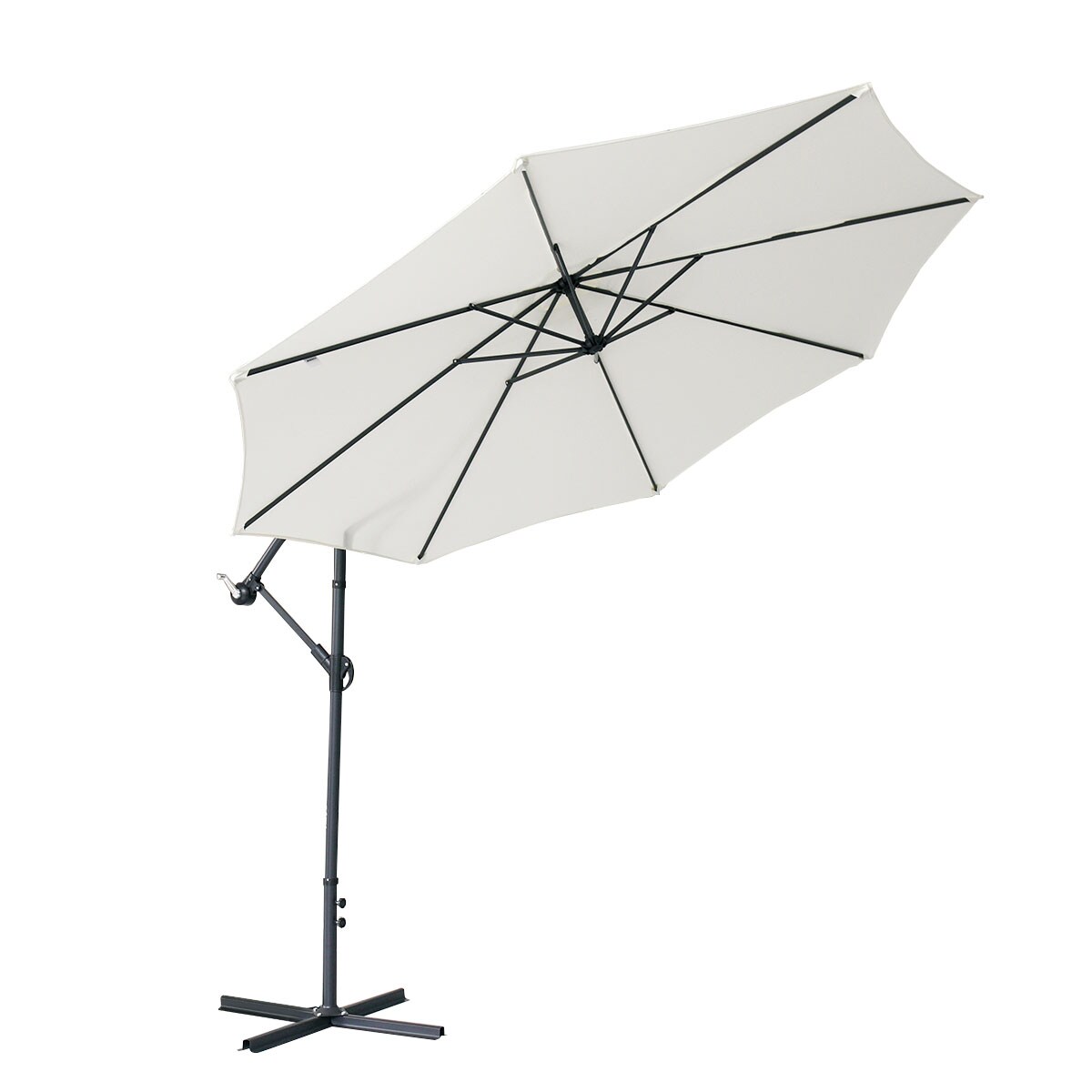 CASAINC WF-HG61A0851 9-ft Beige Market Patio Umbrella with Base