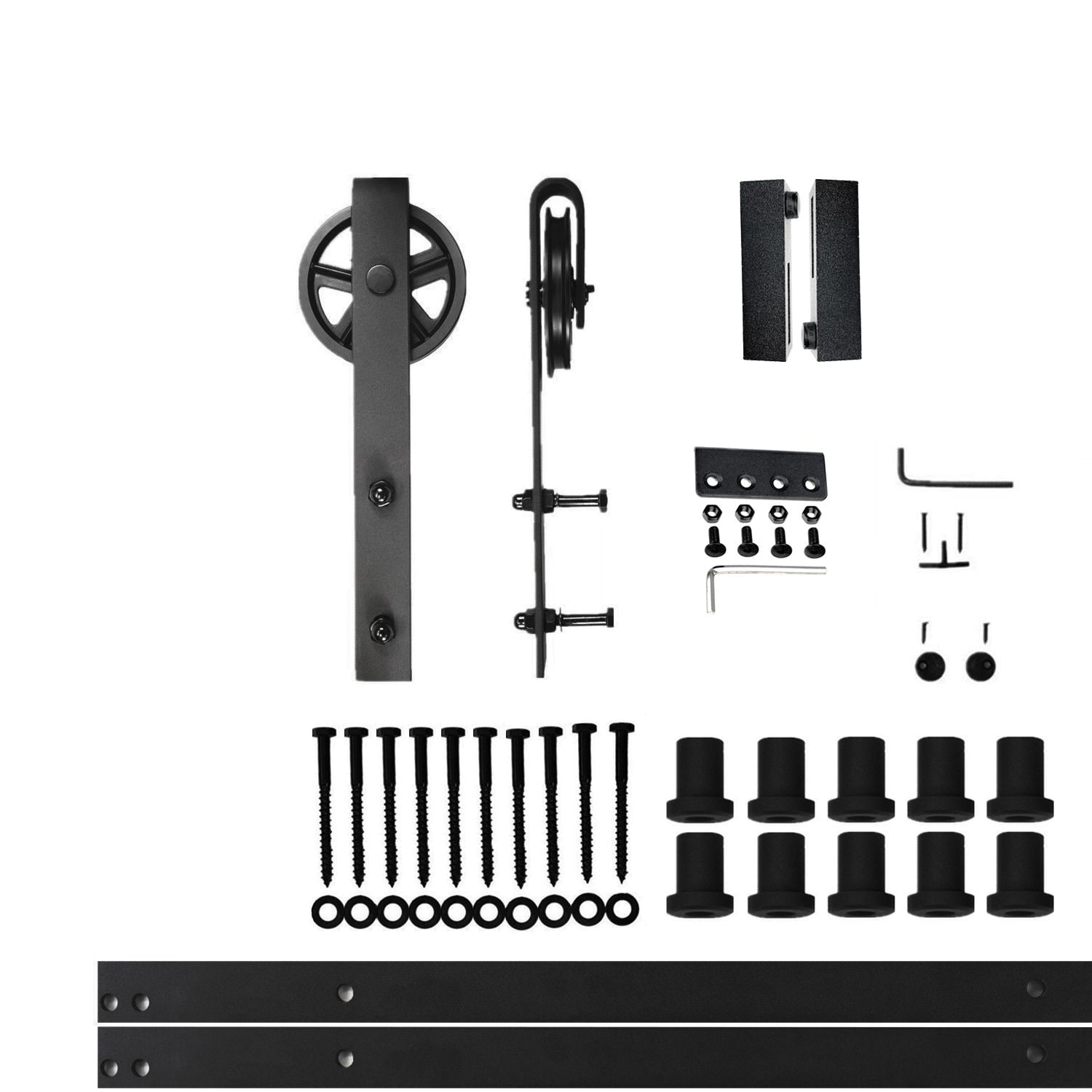 HOMACER 79-in Rustic Black Indoor I-strap Double Bypass Barn Door Hardware Kit ZT5TGH079C Sansujyuku sansujyuku.com