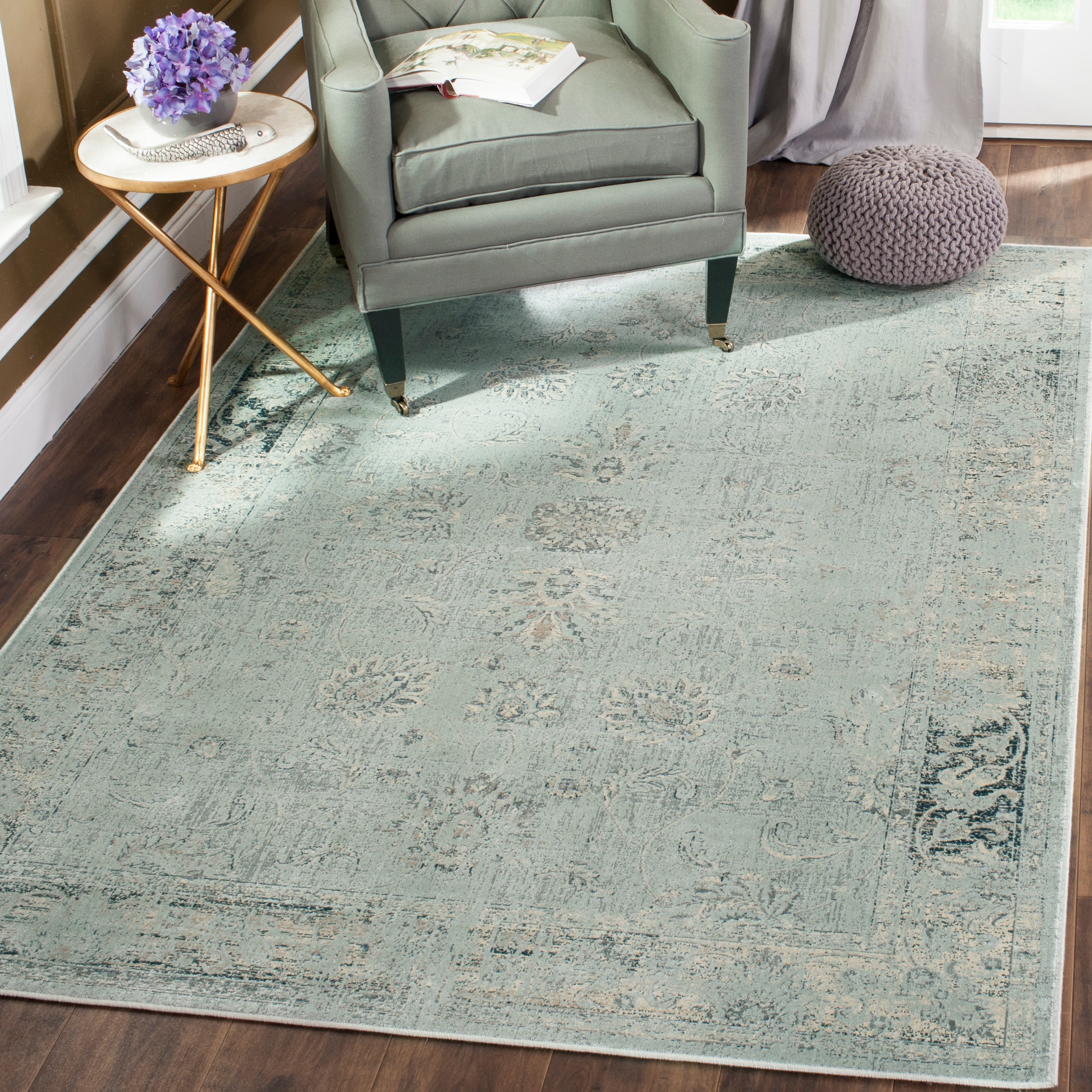 Safavieh VTG117-7660-8 Vintage Mosed 8 x 11 (ft) Loomed Synthetic Light Blue Rectangular Indoor Distressed/Overdyed Vintage Area rug