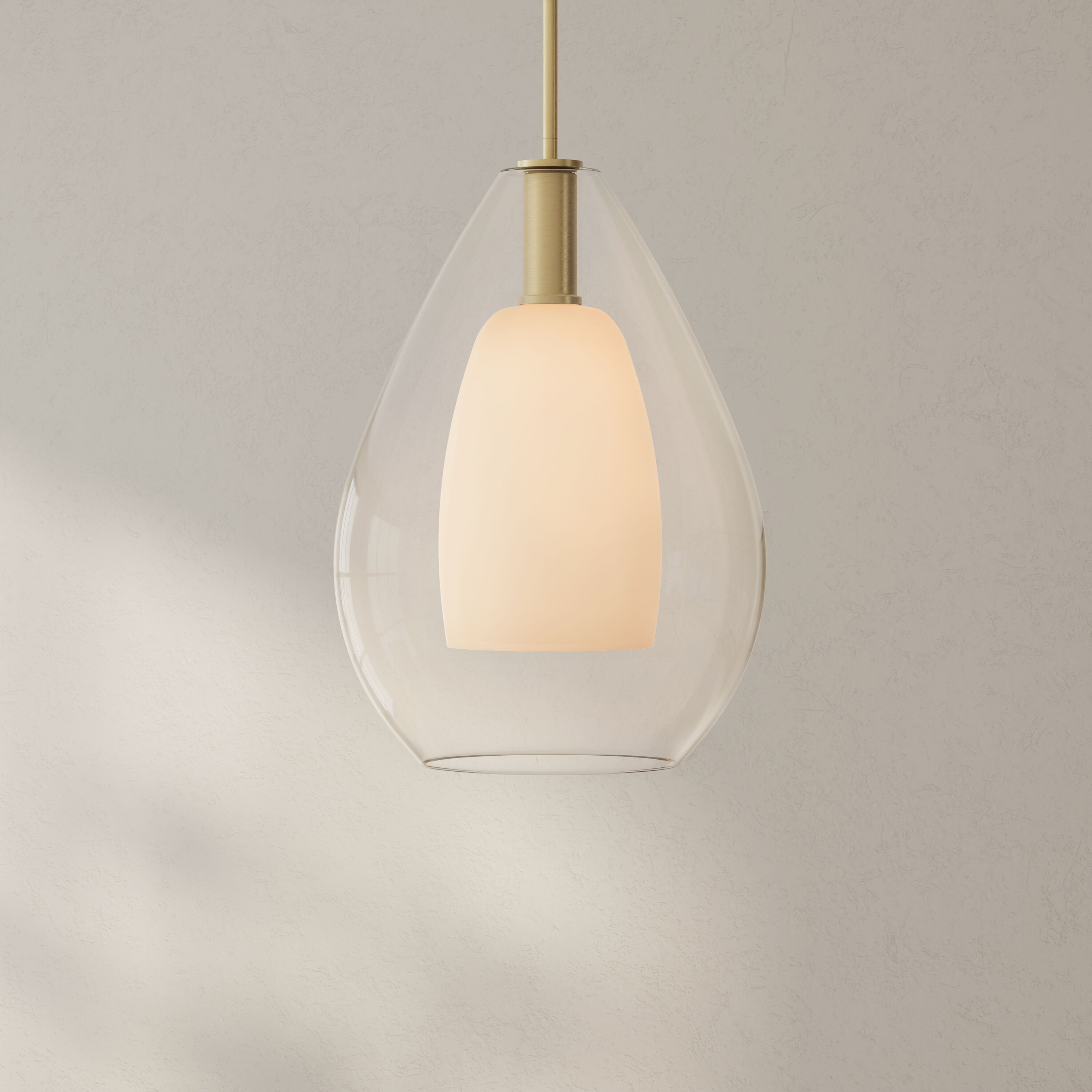 Carillon Brushed Gold Pendant with Clear and Opal Glass Shade